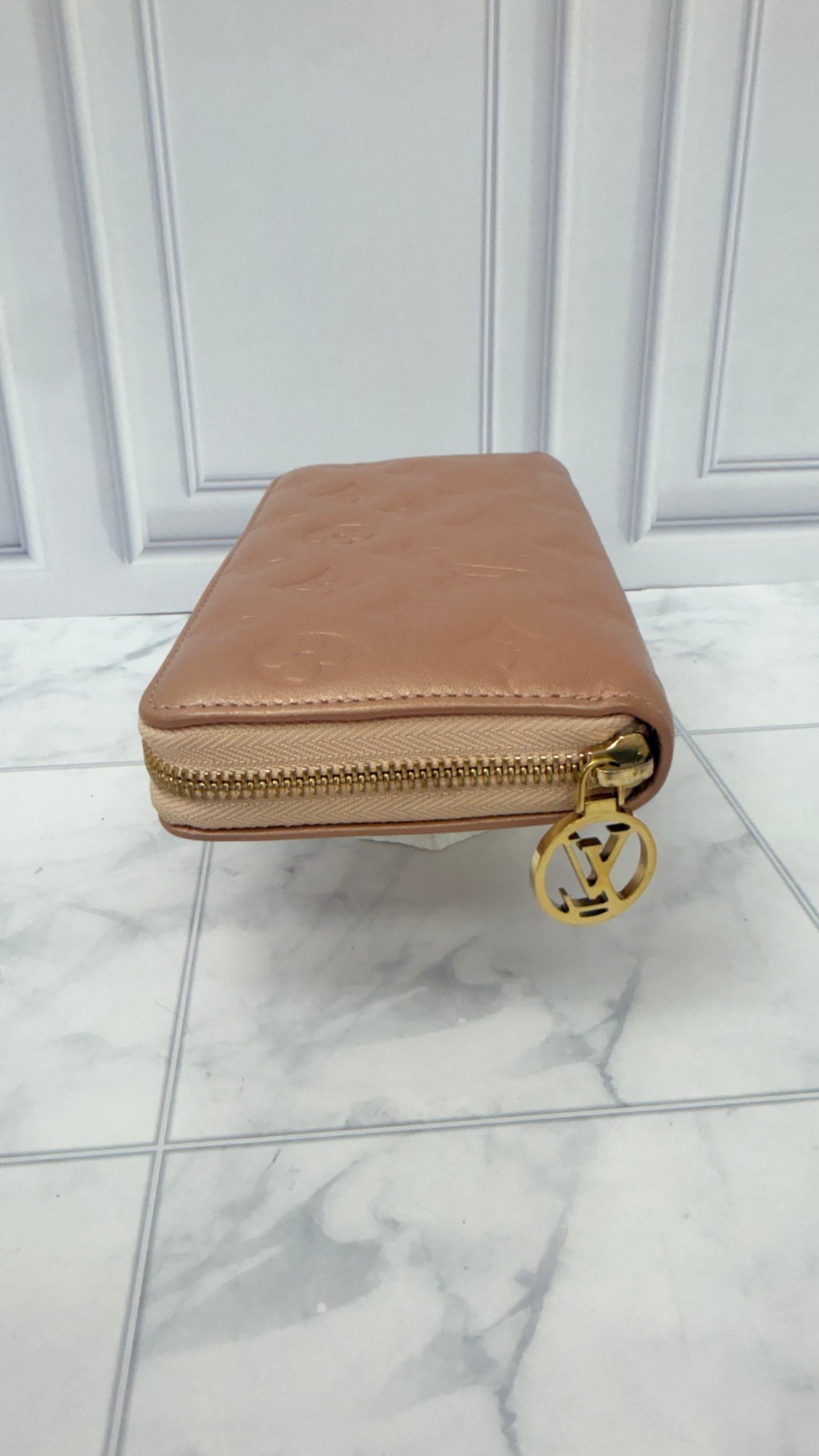 Louis Vuitton Metallic Pink Embossed Leather Coussin Zippy Wallet