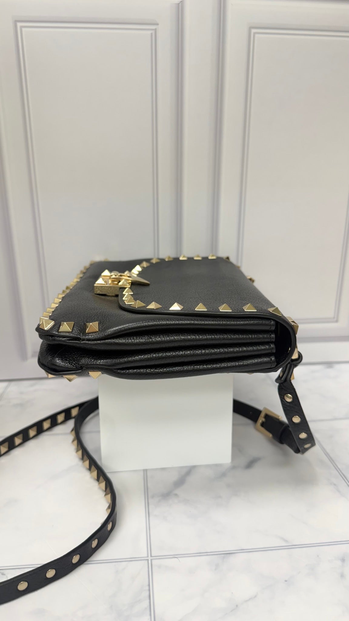 Valentino Black Grained Leather Rockstud Crossbody