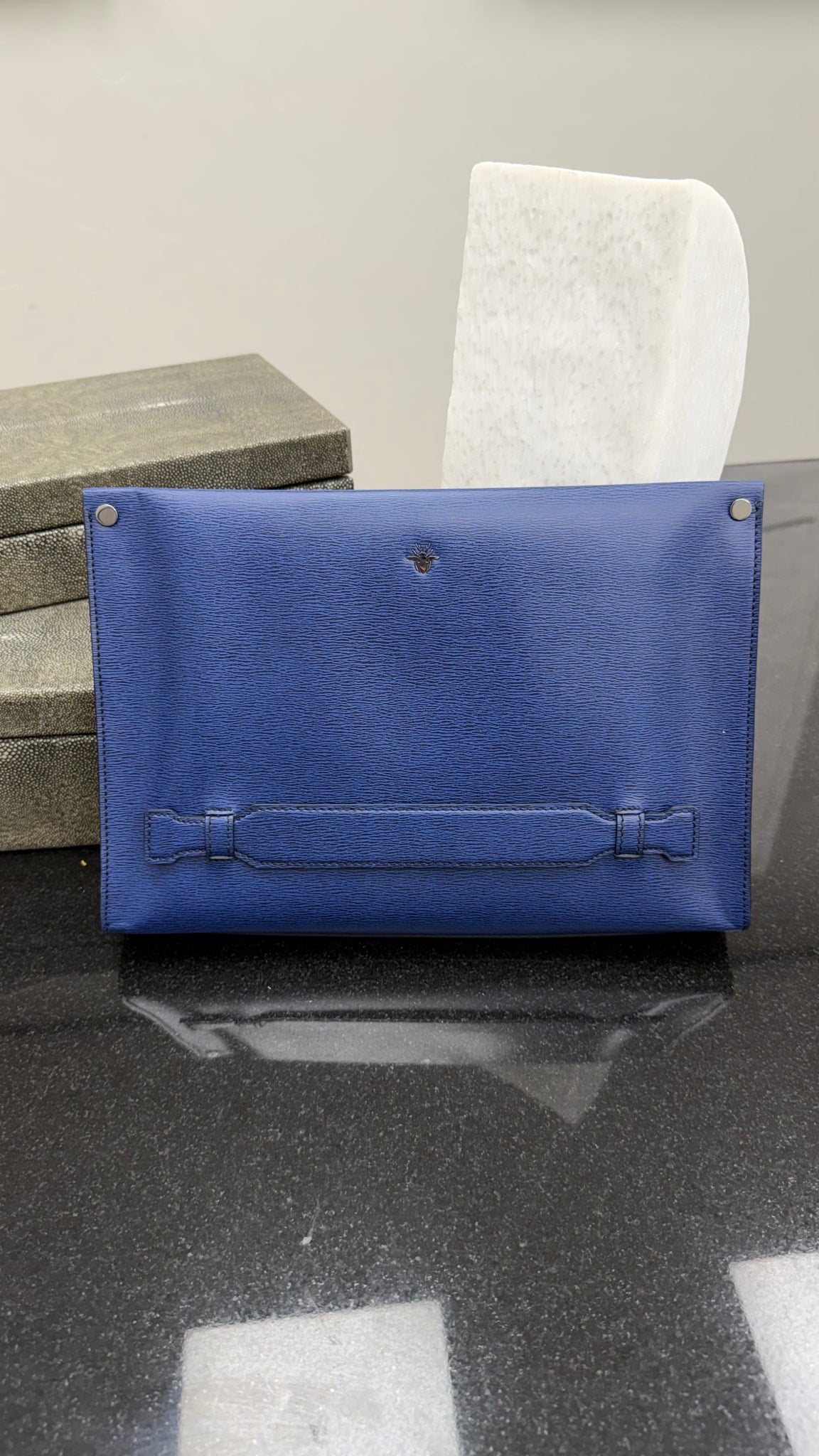Christian Dior Navy Blue Leather Clutch Bag