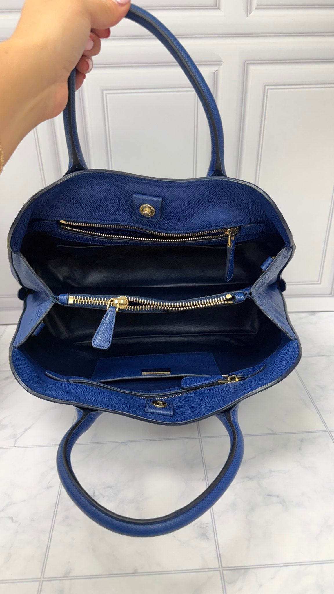 Prada Blue Saffiano Leather Handbag