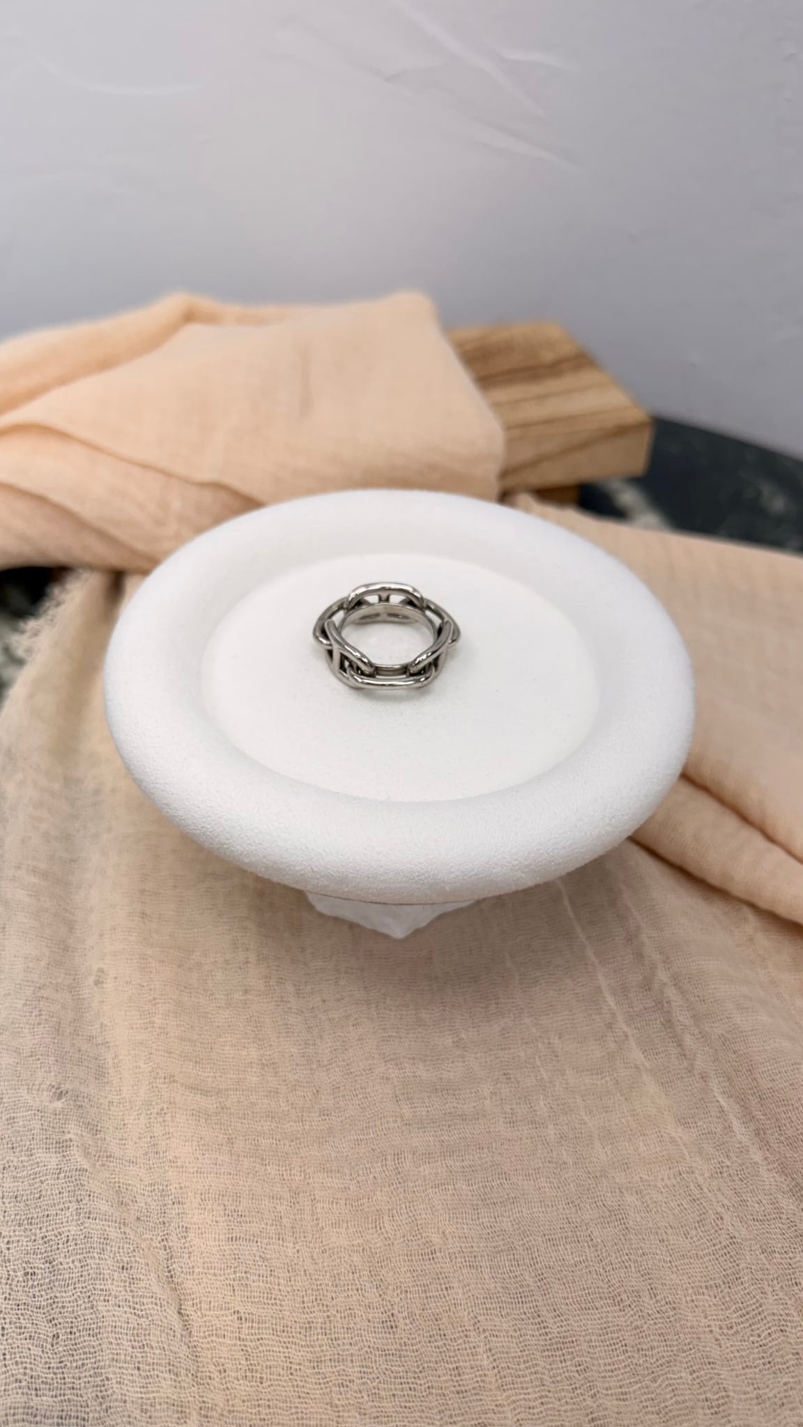 Hermes Silver Tone Scarf Ring