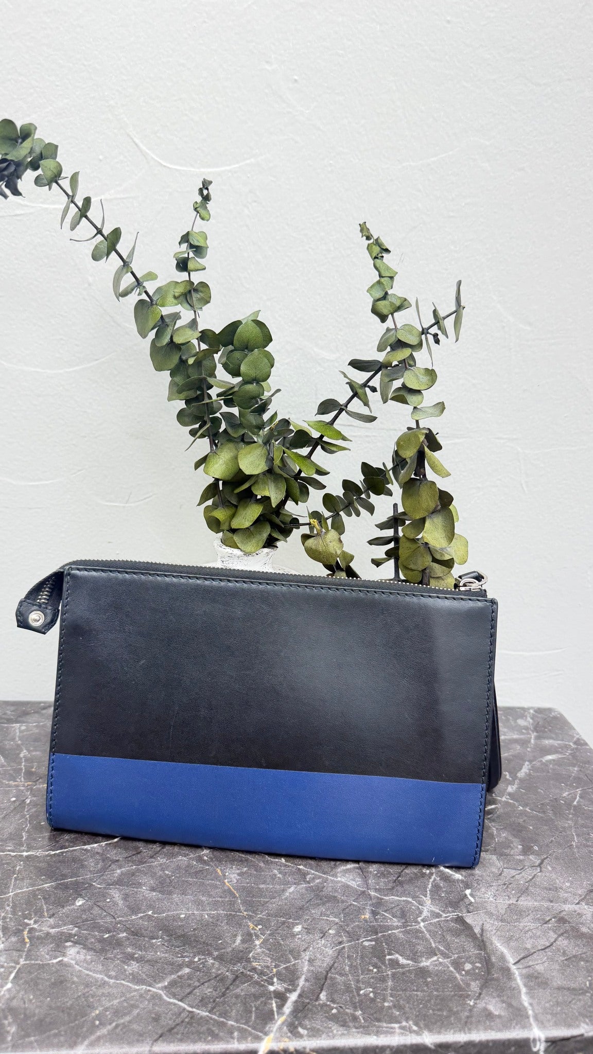 Salvatore Ferragamo Blue And Black Leather Clutch