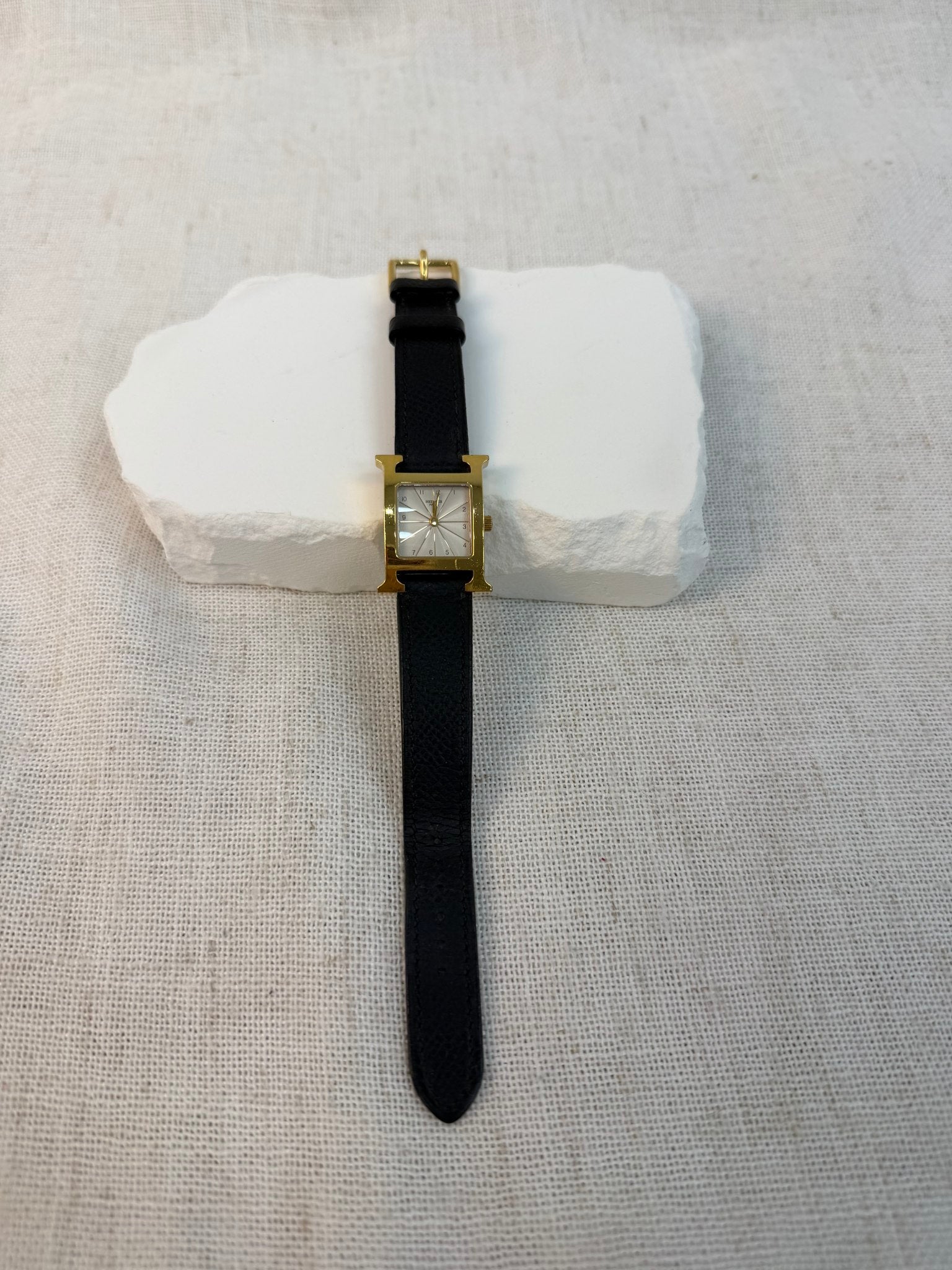 Hermes Gold And Black Leather Heure H Watch