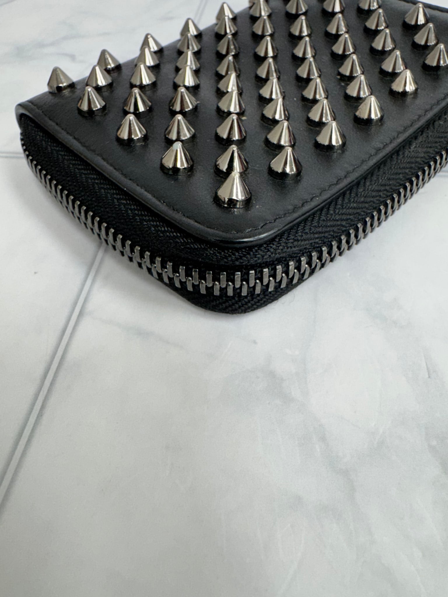 Christian Louboutin Black Studded Leather Compact Zippy Wallet