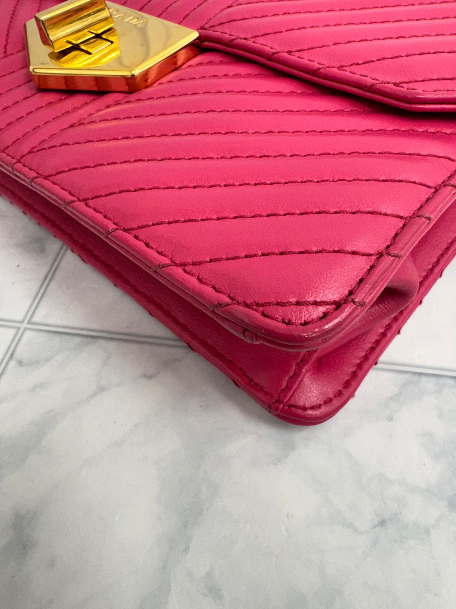 Prada Pink Chevron Quilted Calfskin Turn Lock Flap Bag