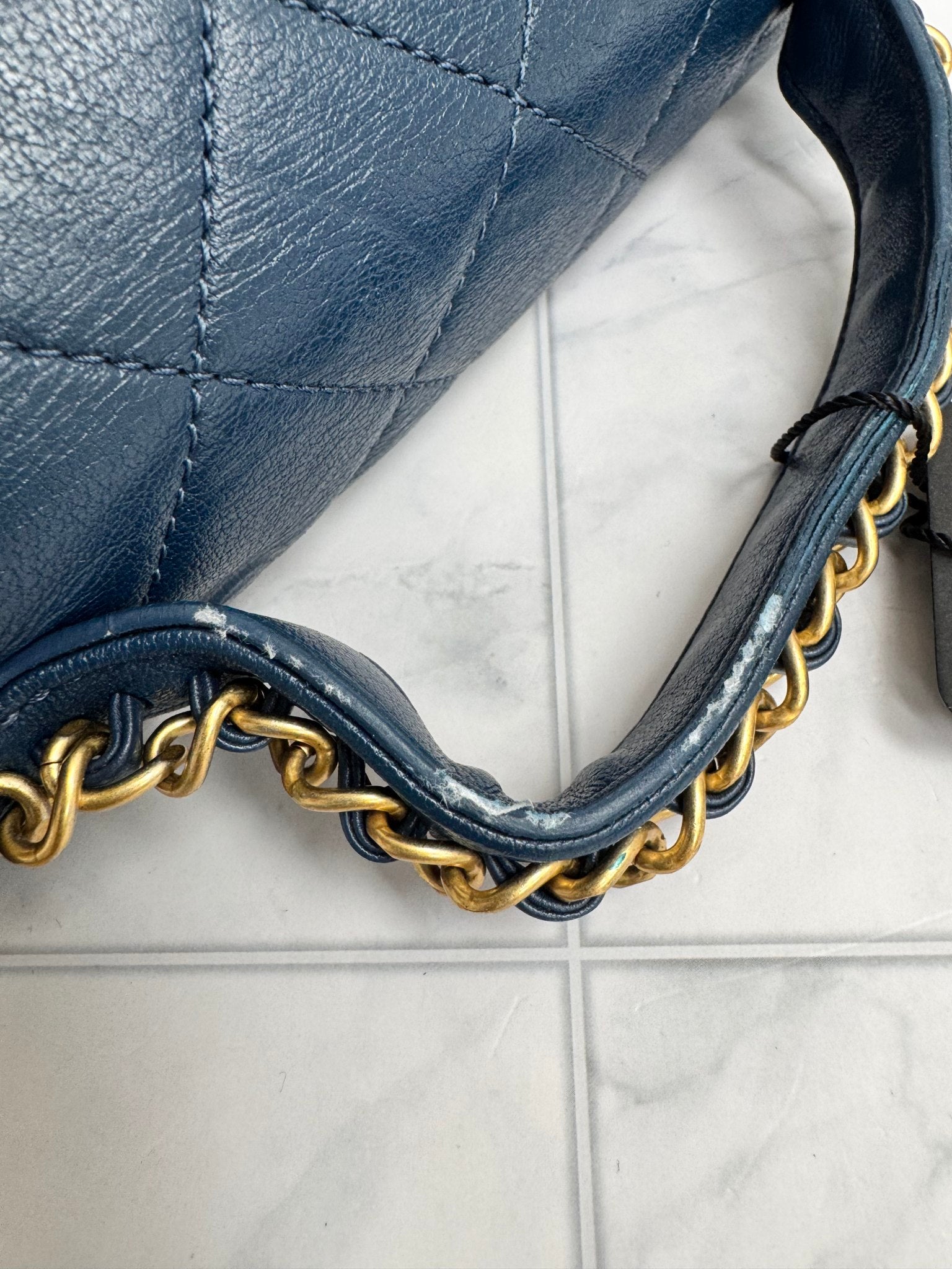 Chanel Blue Quilted Leather Infinity Top Handle Flap Bag