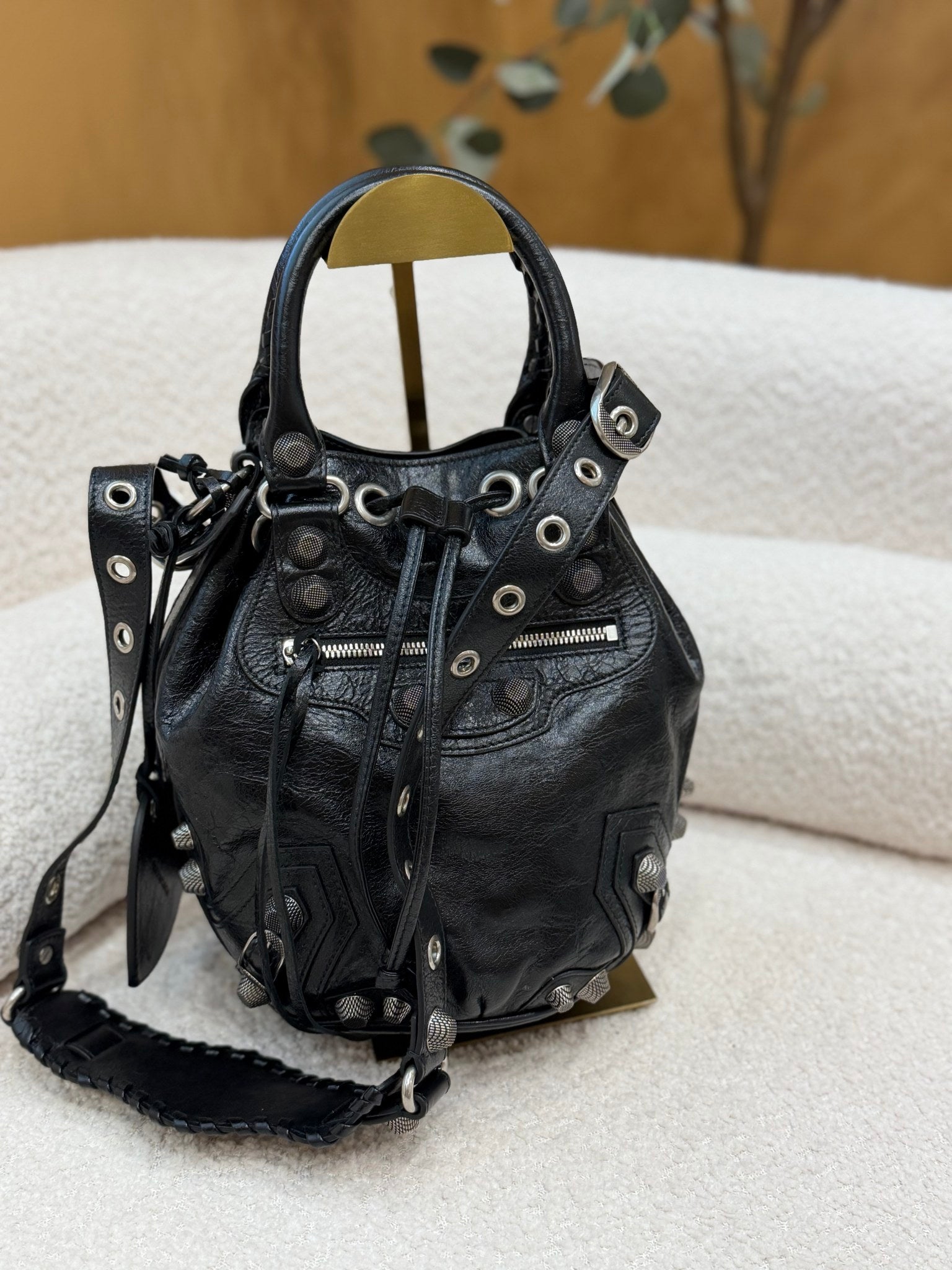 Balenciaga Black Leather Le Cagole Bucket Bag