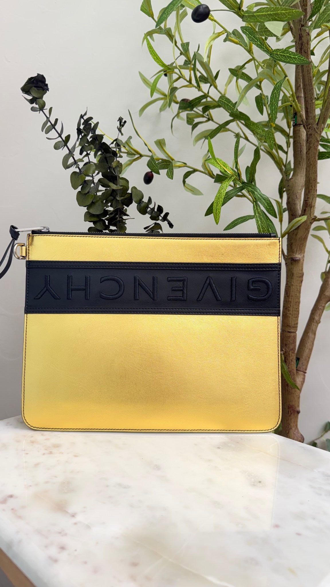 Givenchy Metallic Gold & Black Leather Zipper Pouch