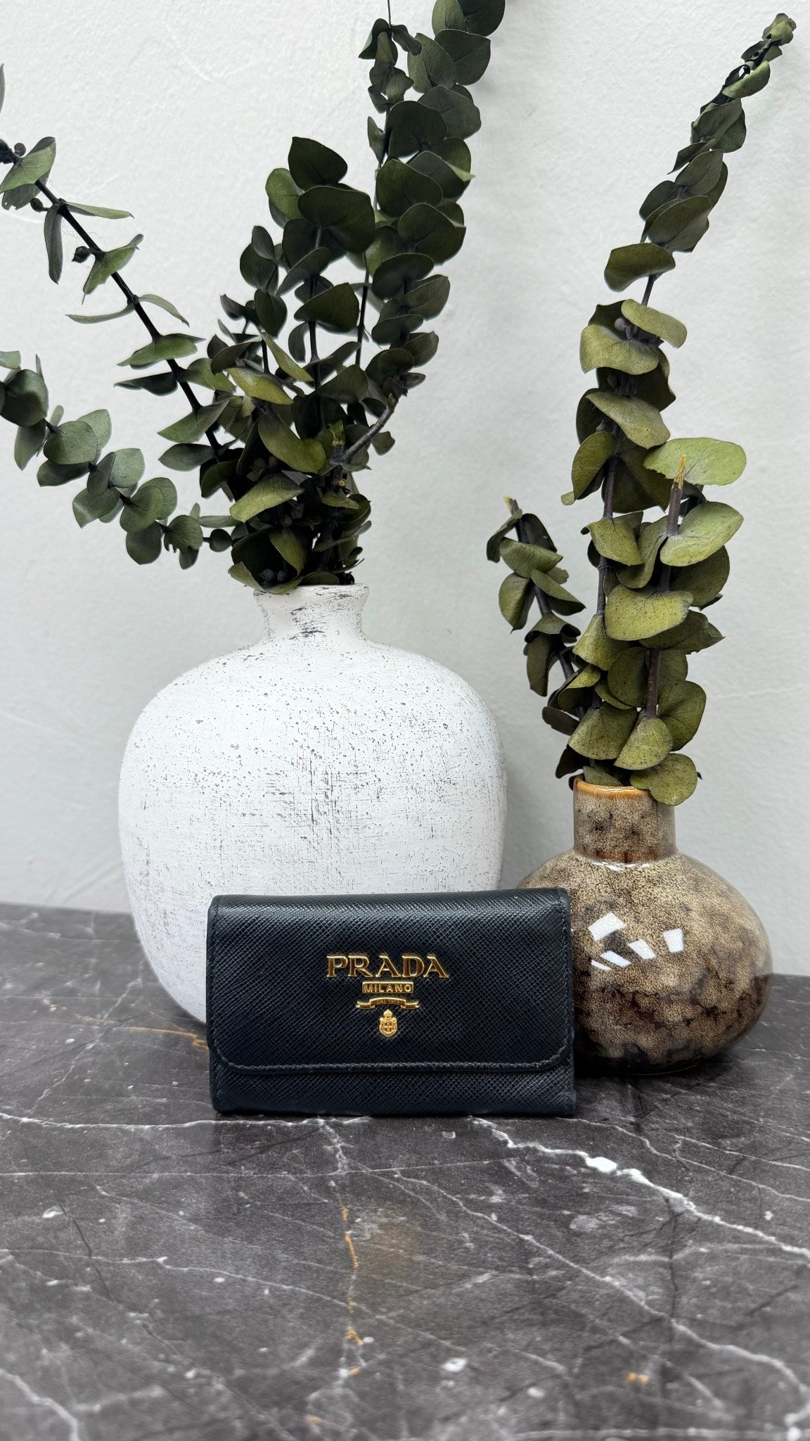 Prada Black Saffiano Leather 6 Key Holder