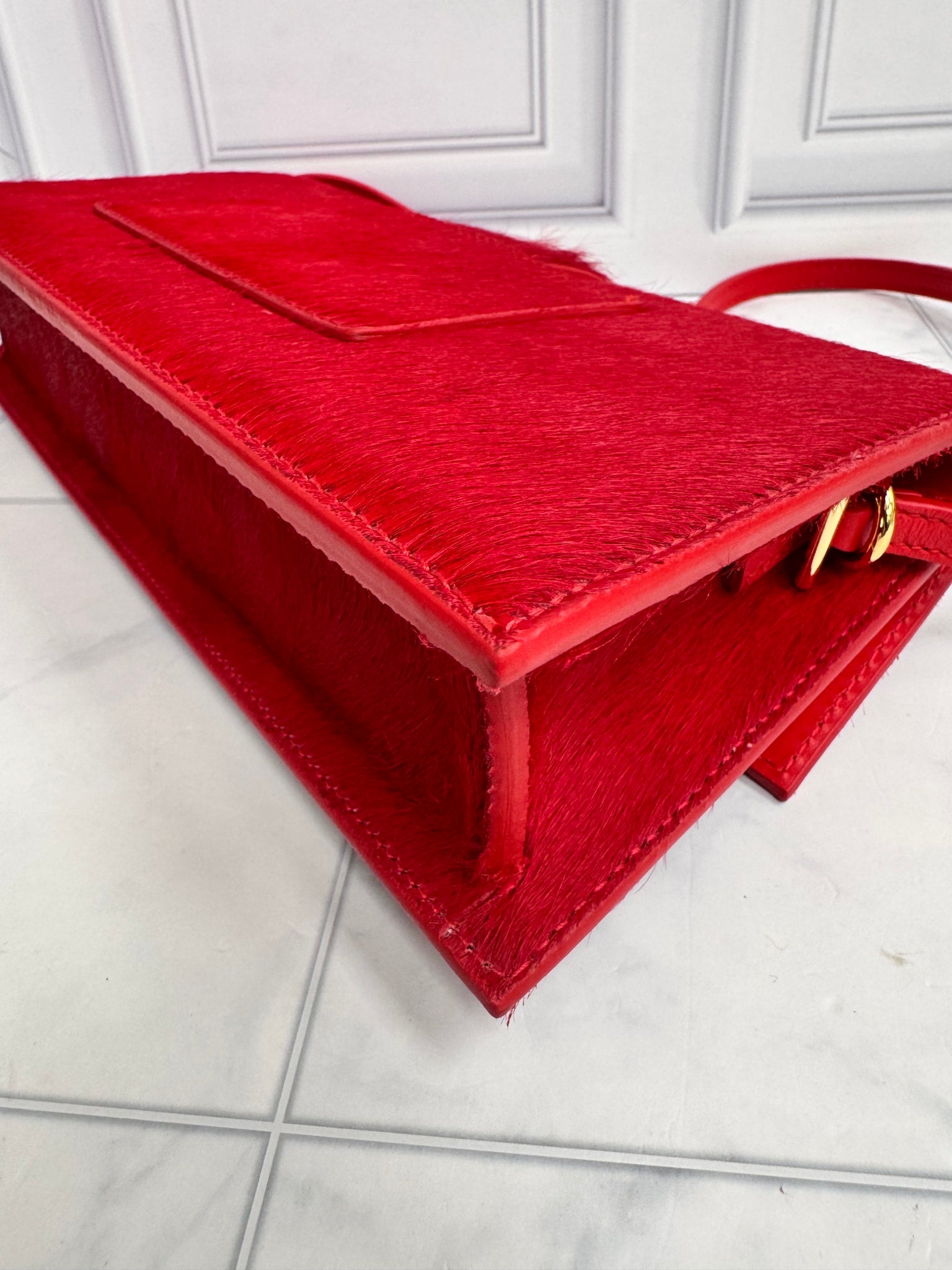 BRAND NEW - Jacquemus Red Pony Hair Le Bambino Long Shoulder Bag