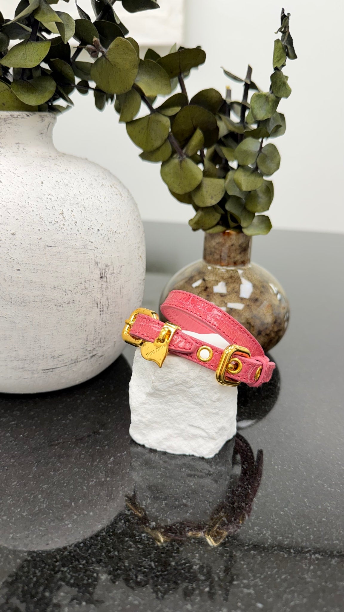 Miu Miu Pink Leather Wrap Bracelet