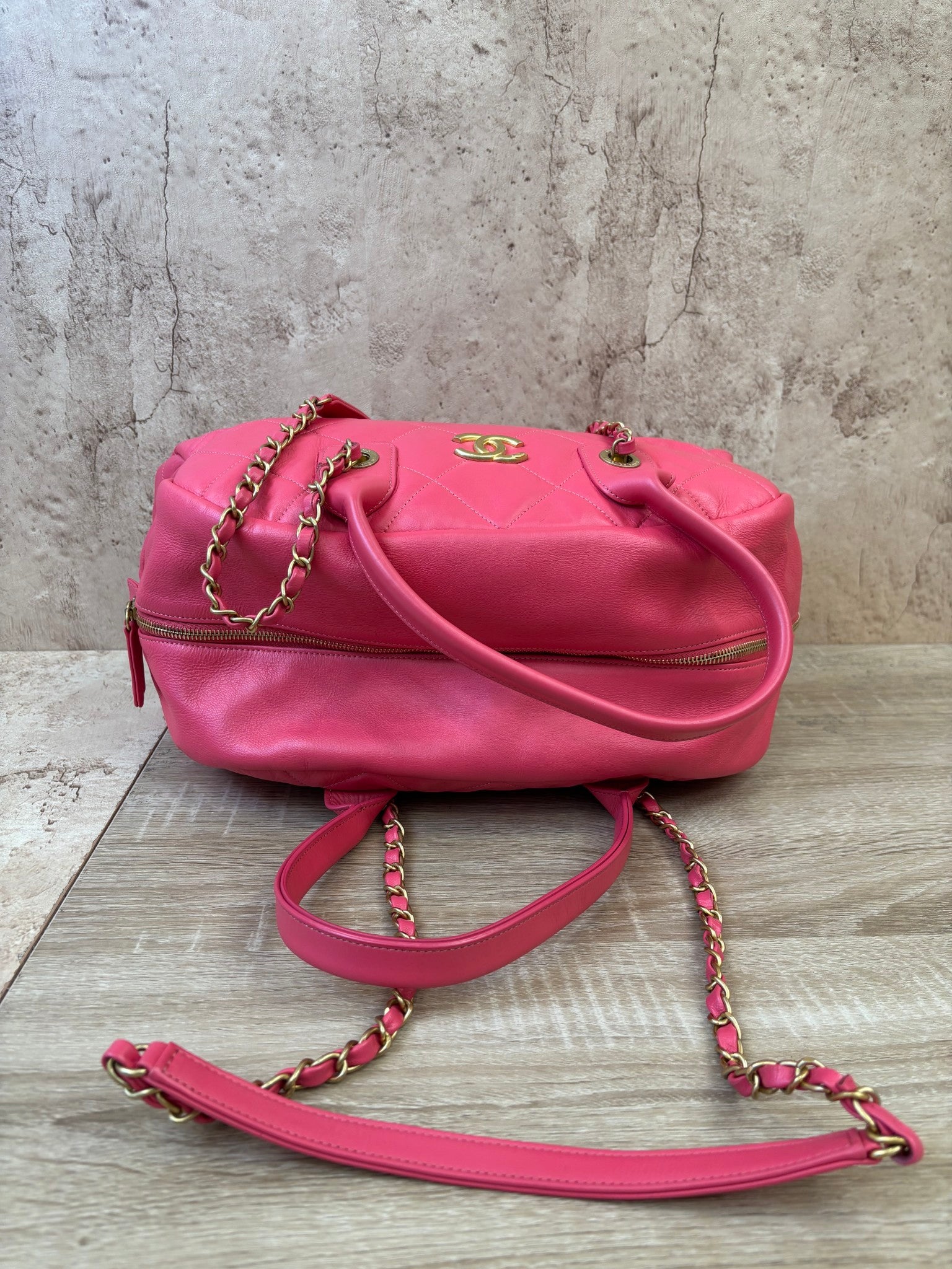 Chanel Hot Pink Calfskin Bowling Bag