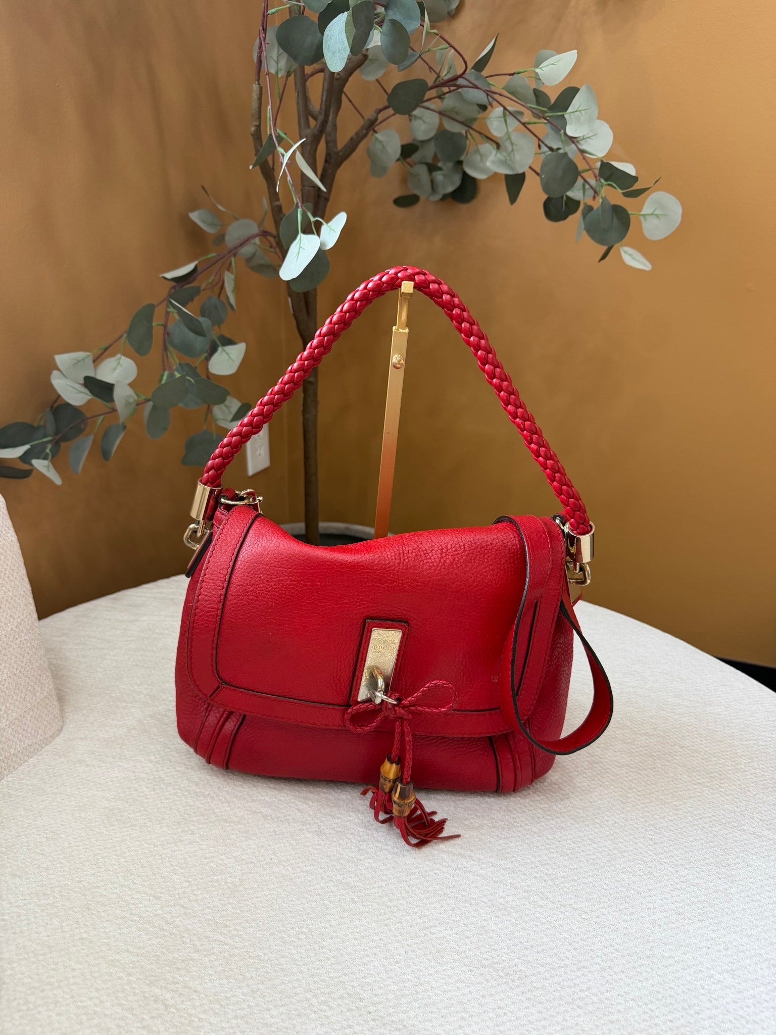 Gucci Red Leather Bella Flap Shoulder Bag