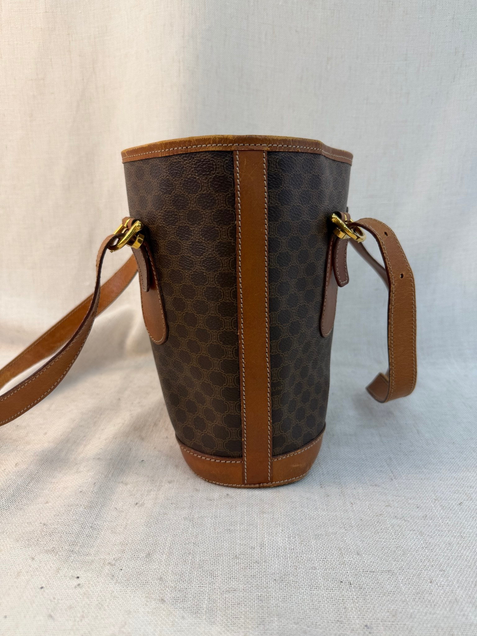 Celine Brown Coated Canvas Macadam Tote Bag