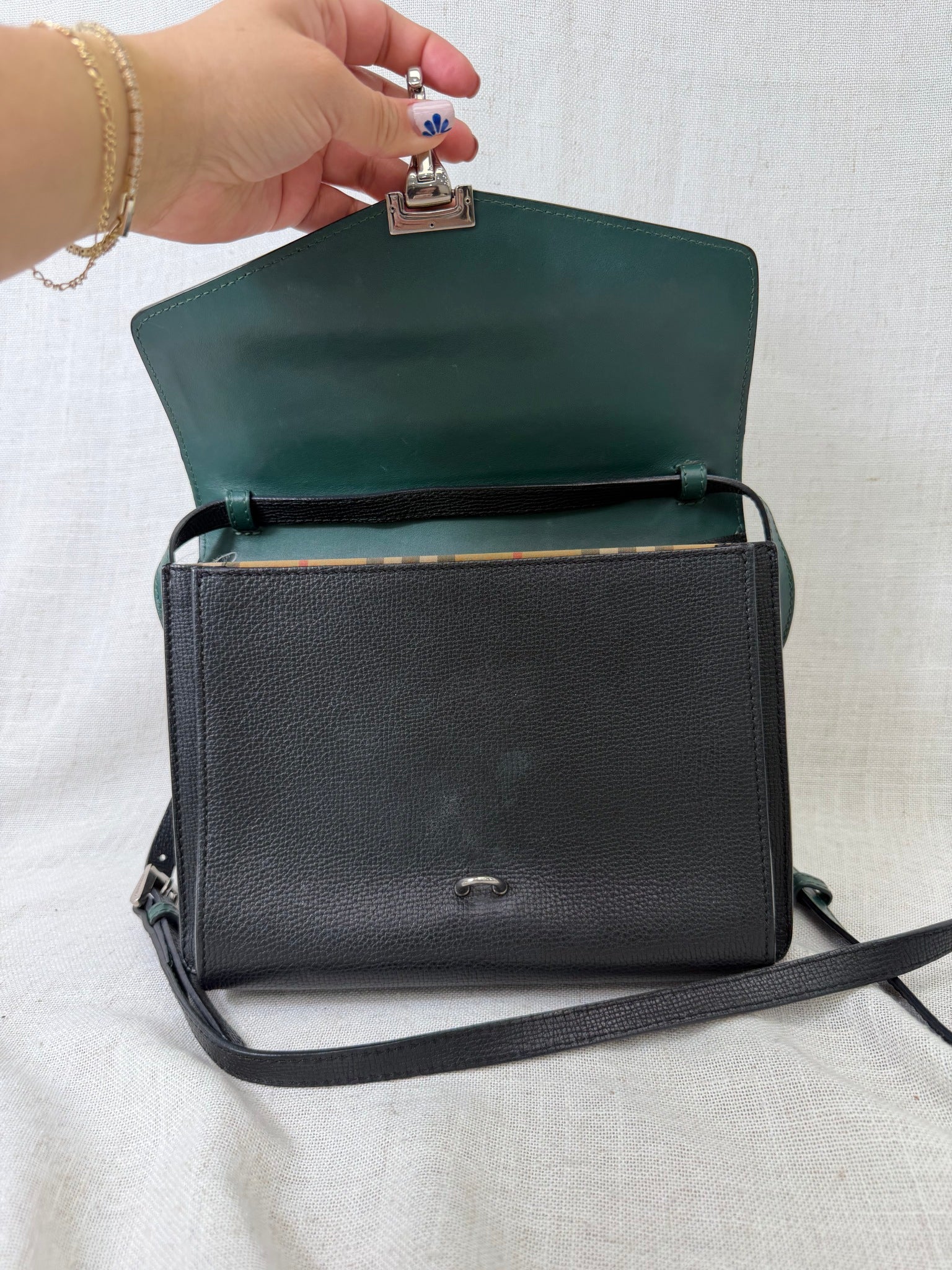 Burberry Green And Black Leather Small Macken Crossbody Bag