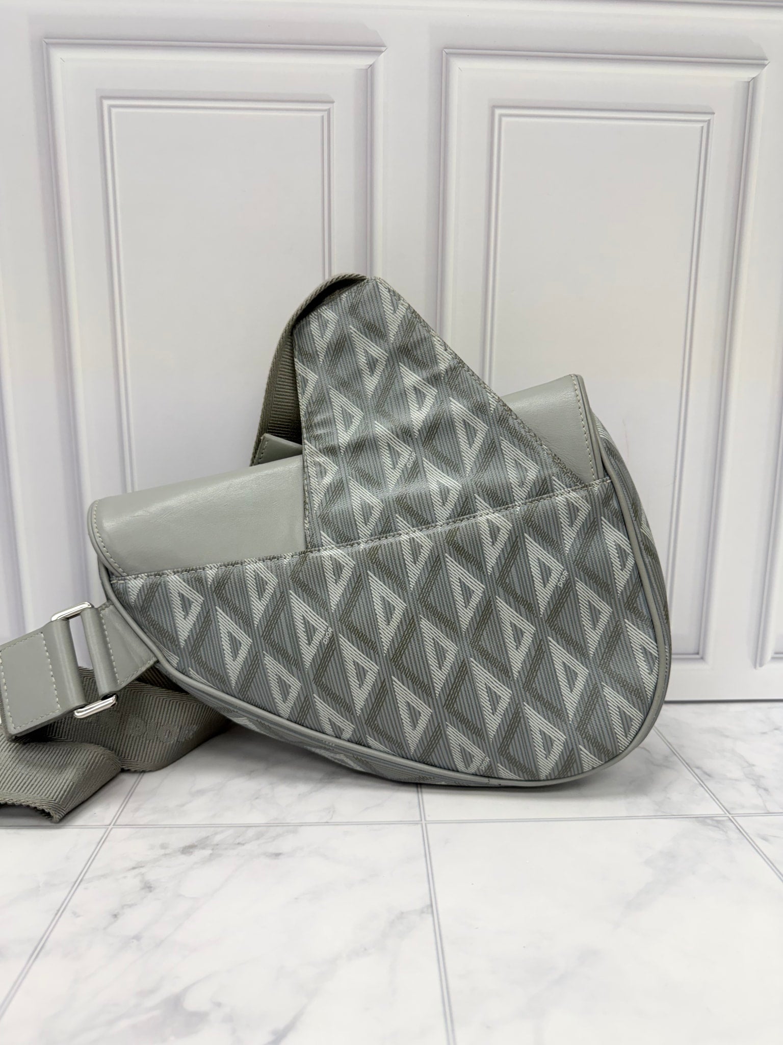 Christian Dior Grey CD Diamond Canvas Saddle Bag