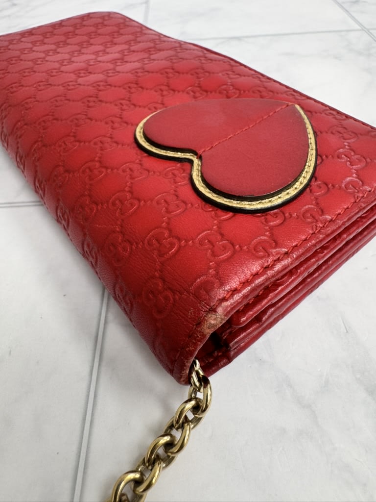 Gucci Red Leather Microguccissima Heart Wallet On A Chain