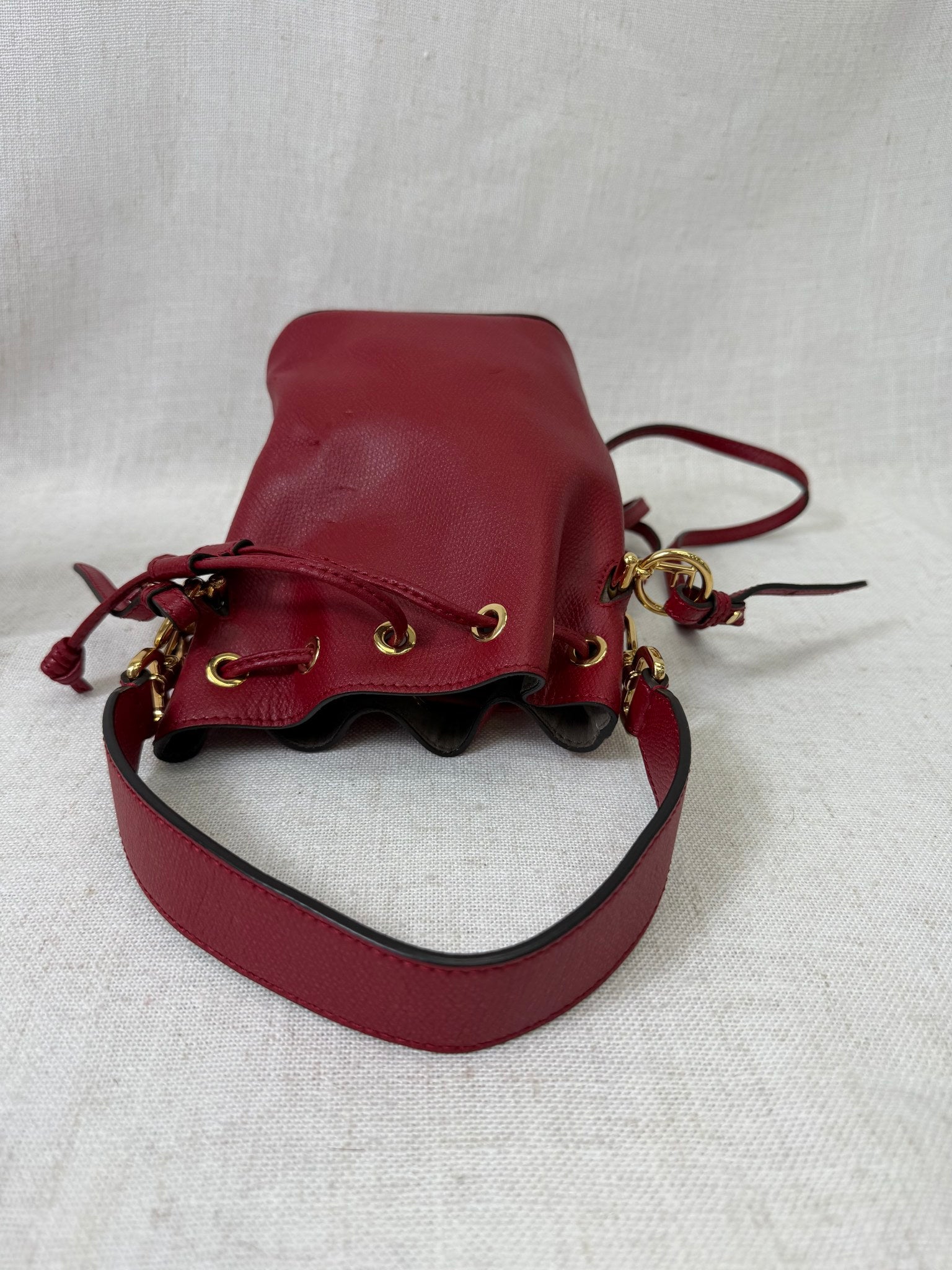 Fendi Red Leather Tresor Mini Drawstring 2Way Bucket Bag