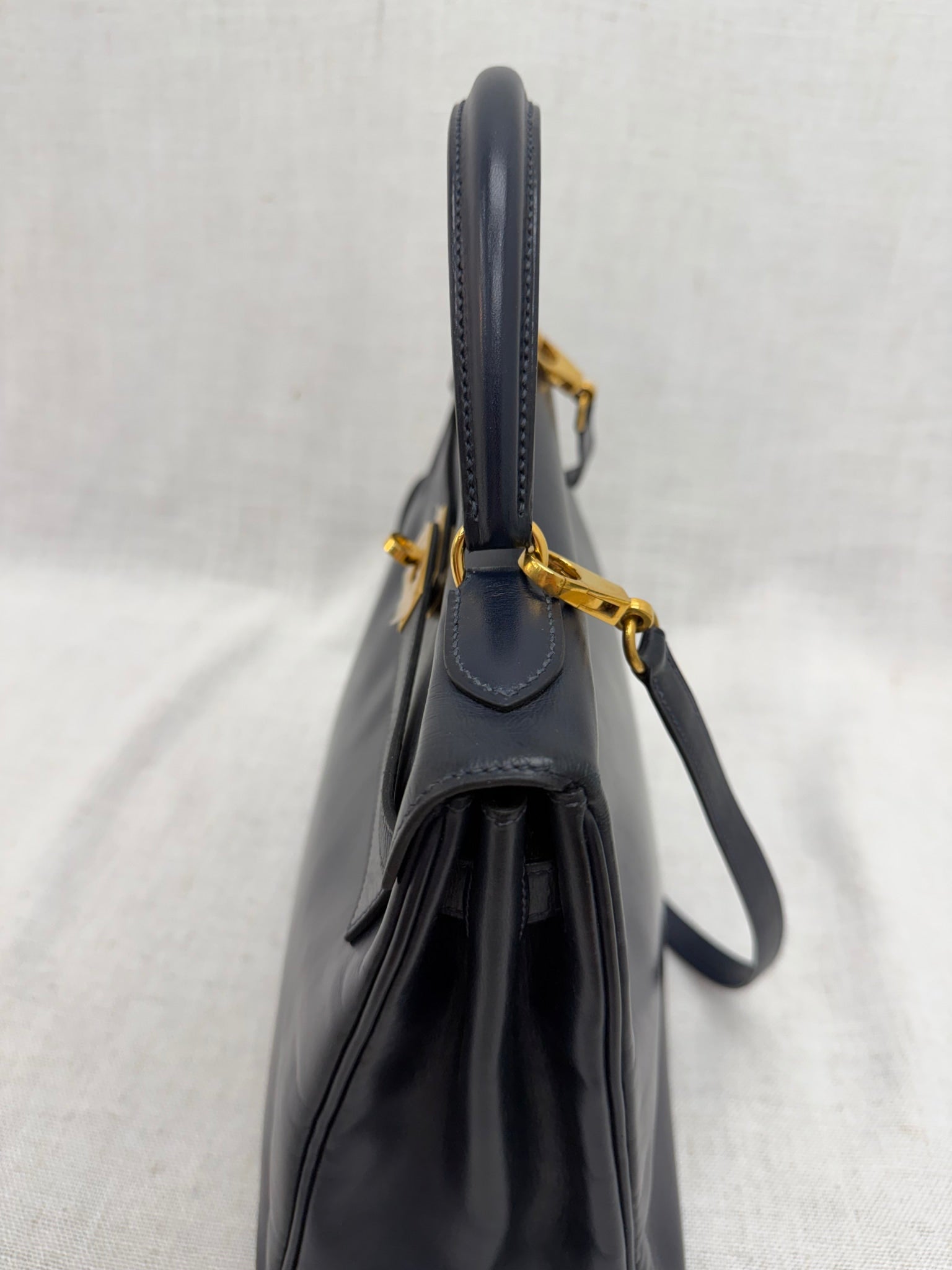 Hermes Navy Blue Box Calf Leather Kelly 32