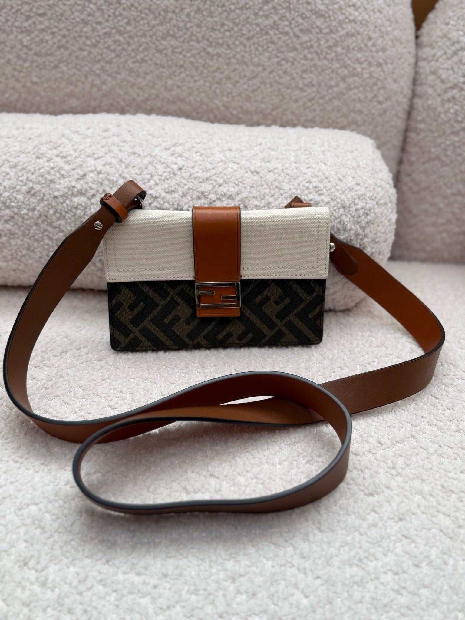 Fendi Brown Zucca Coated Canvas Baguette Crossbody