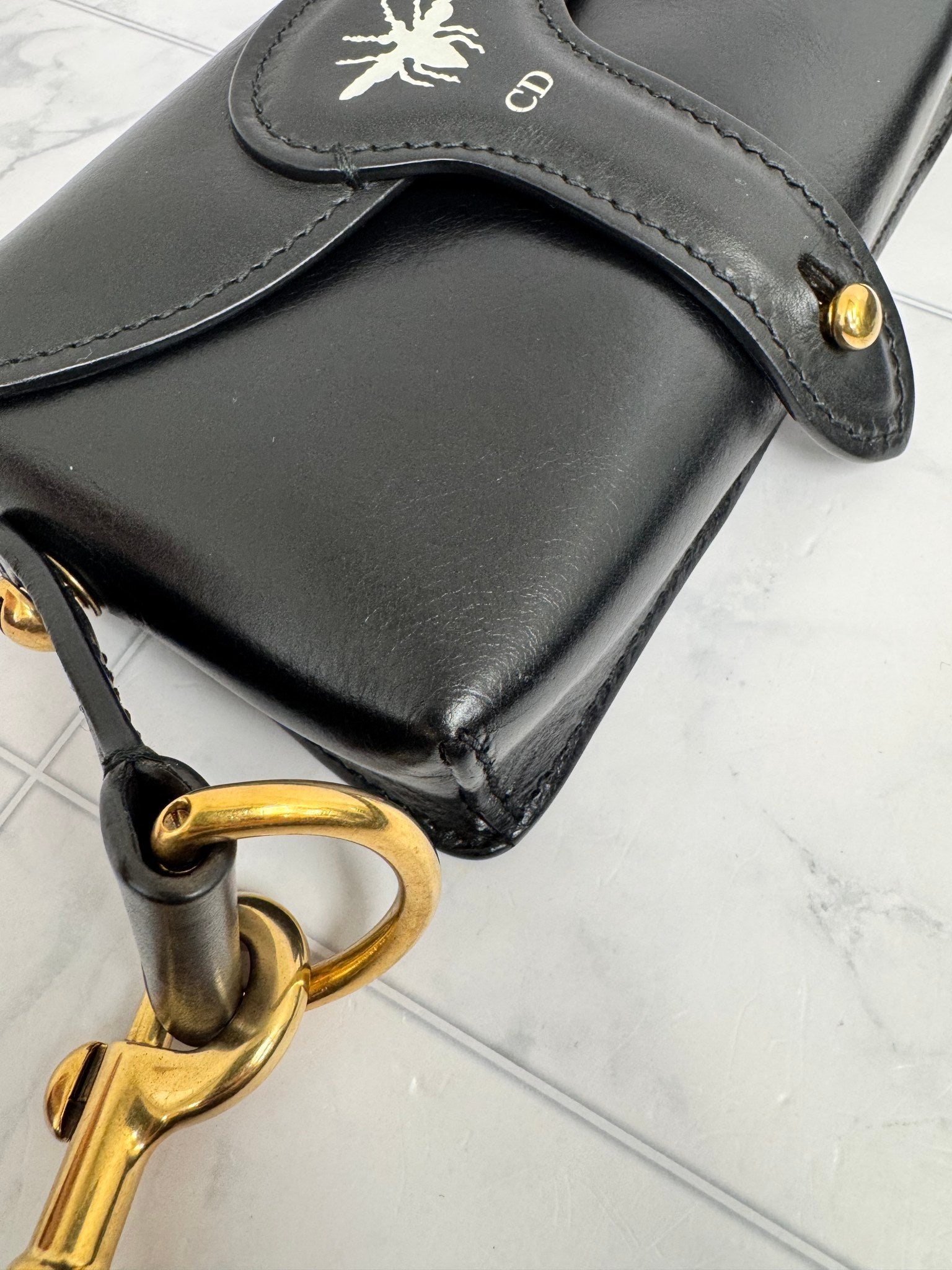 Christian Dior Black Leather D-Bee Saddle Crossbody Bag