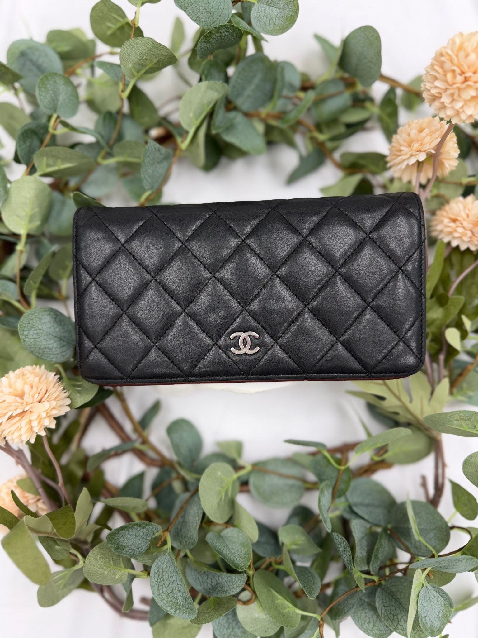 Chanel Black Lambskin Leather Yen Wallet