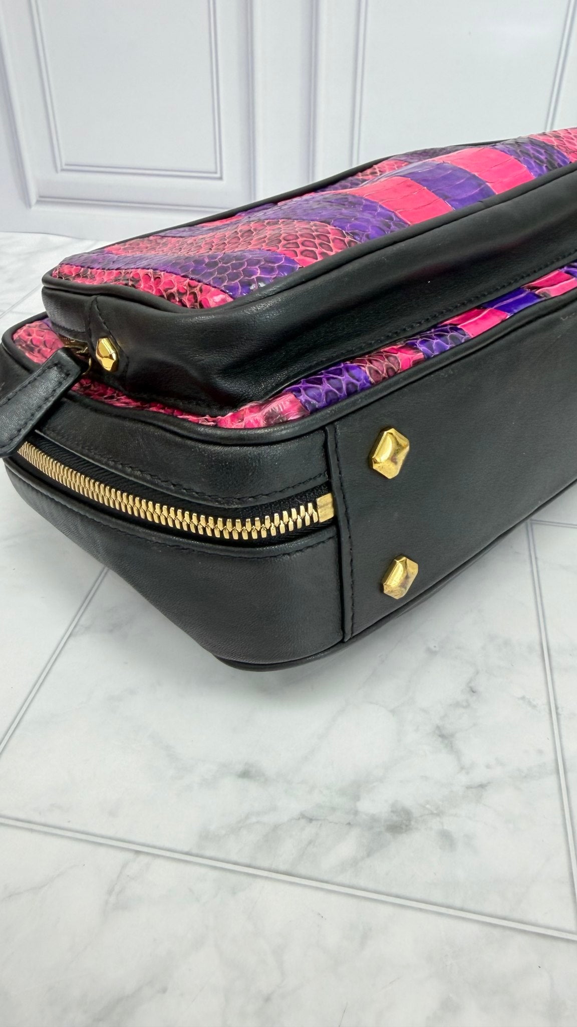 MCM Pink & Purple Striped Snakeskin & Black Leather 2Way Bag