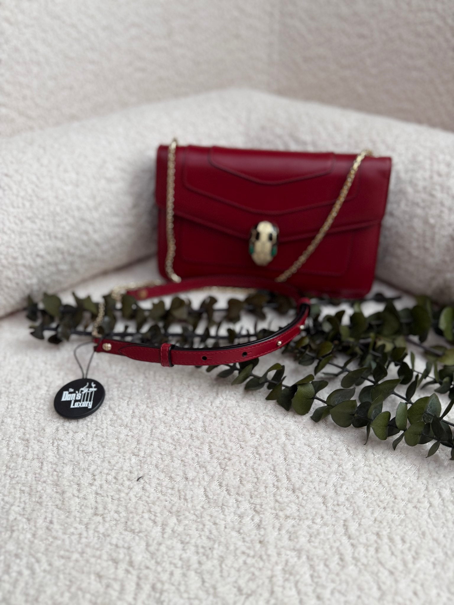 Bvlgari Red Leather Small Serpenti Forever Chain Bag