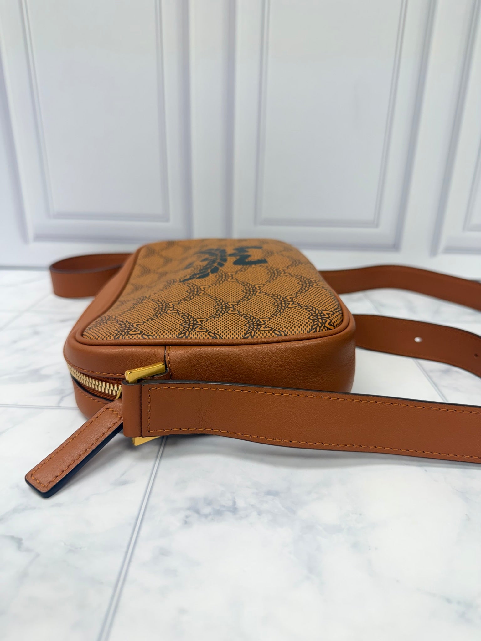LIKE NEW - MCM Brown Coated Canvas Crossbody Bag
