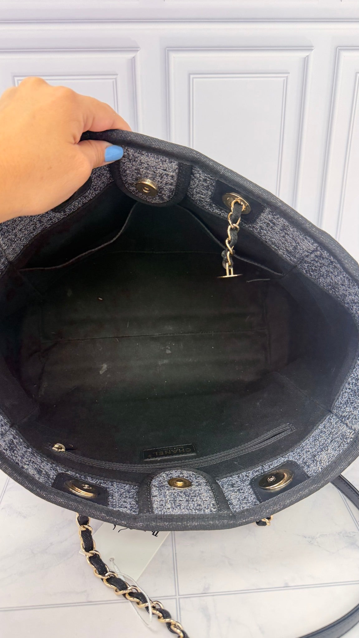 Chanel Grey Tweed Canvas Deauville Small Tote Bag