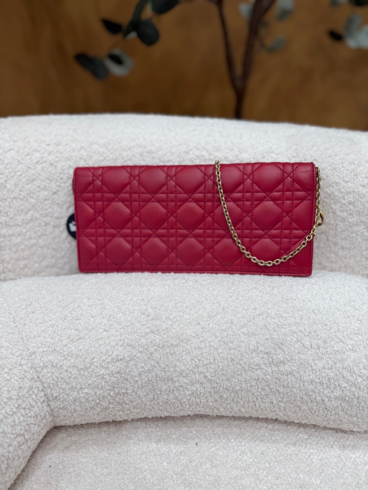 Christian Dior Red Leather Voyageur Wallet On Chain