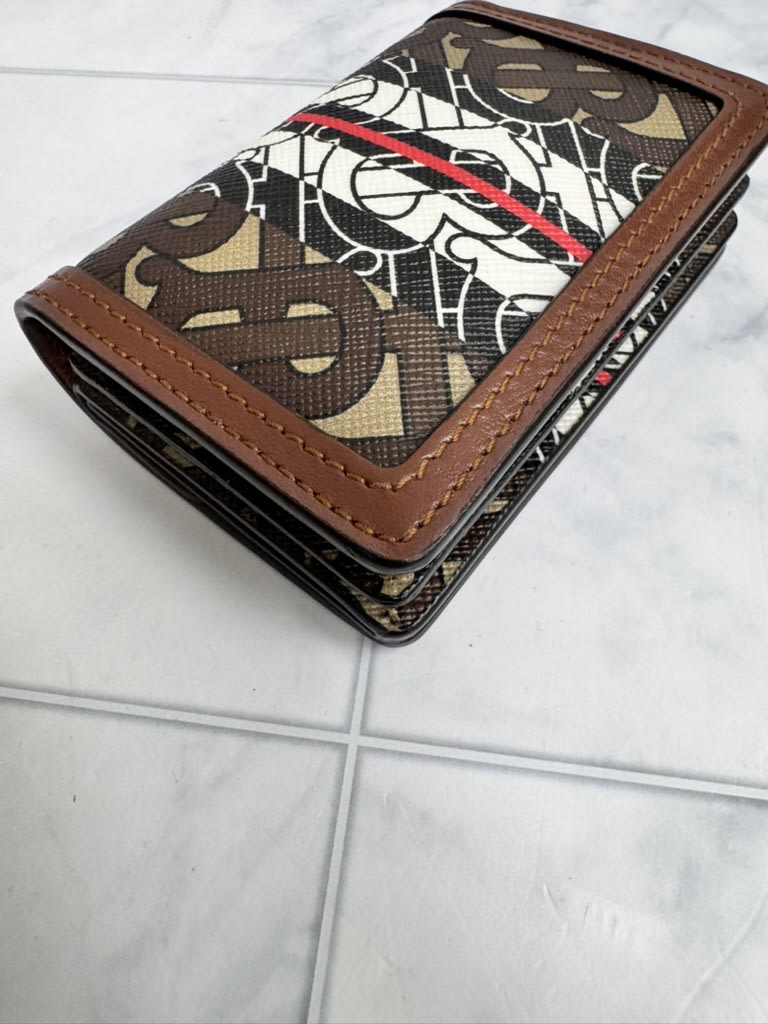 Burberry Brown Monogram Coated Canvas Stripe Jessie TB Wallet On A Chain