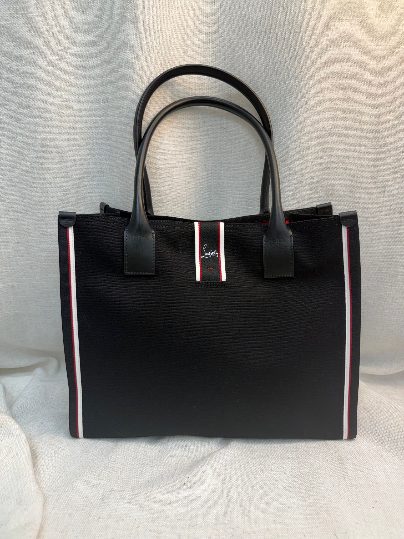 LIKE NEW - Christian Louboutin Black Canvas Large Nastroloubi Tote Bag