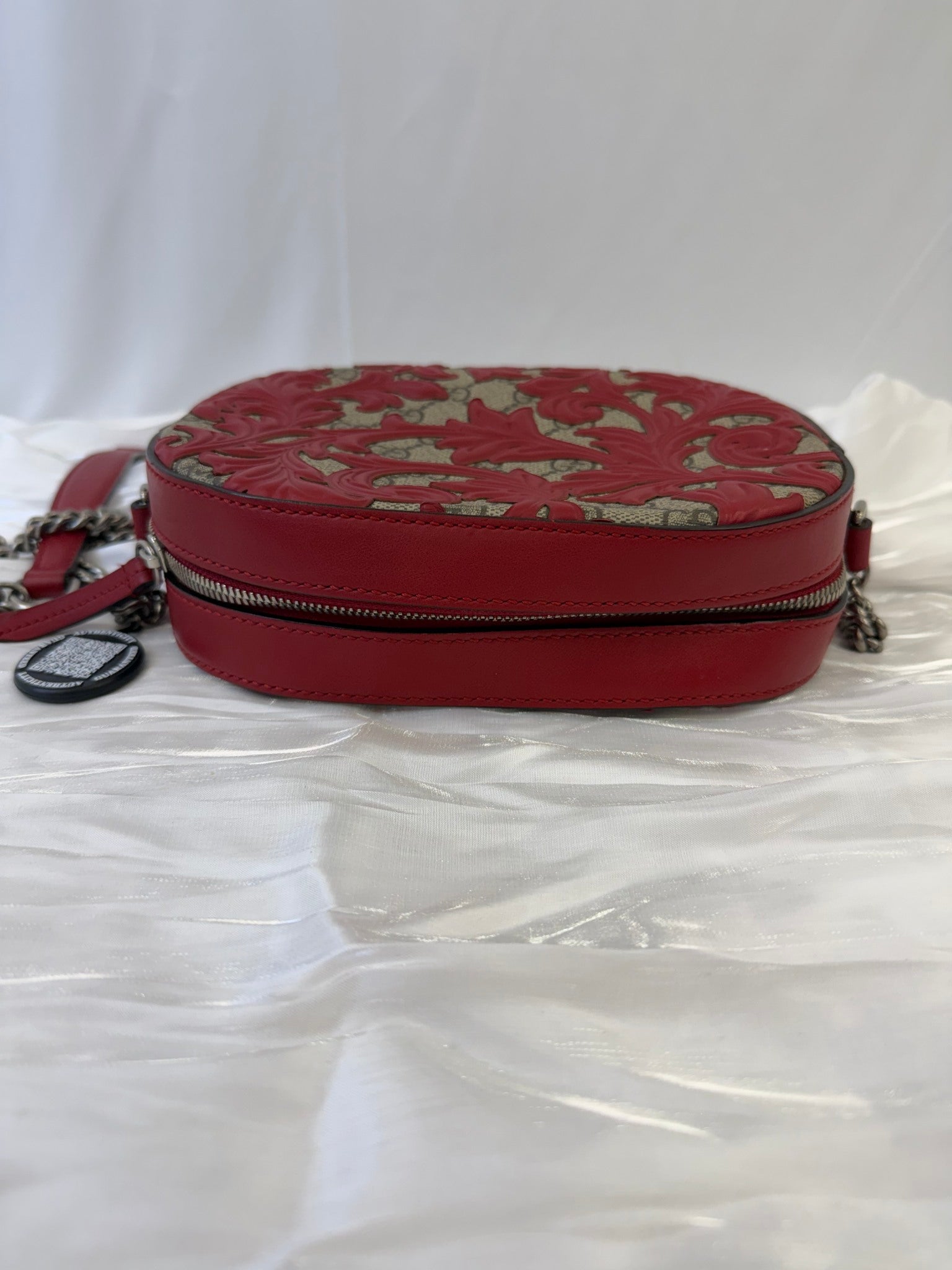 Gucci Red And GG Print Arabesque Chain Crossbody Bag