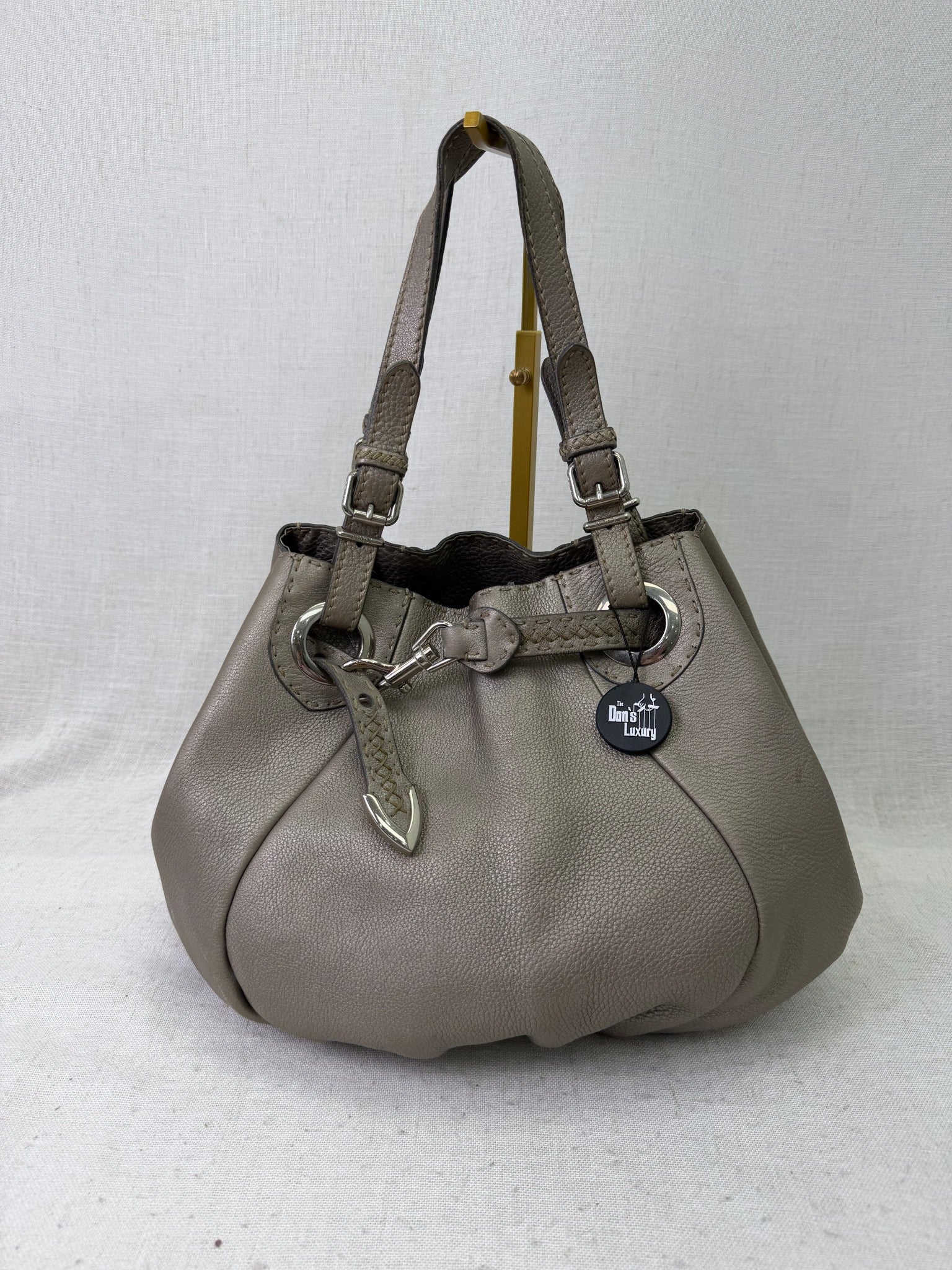 Fendi Grey Leather Pomodorino Buckle Tote