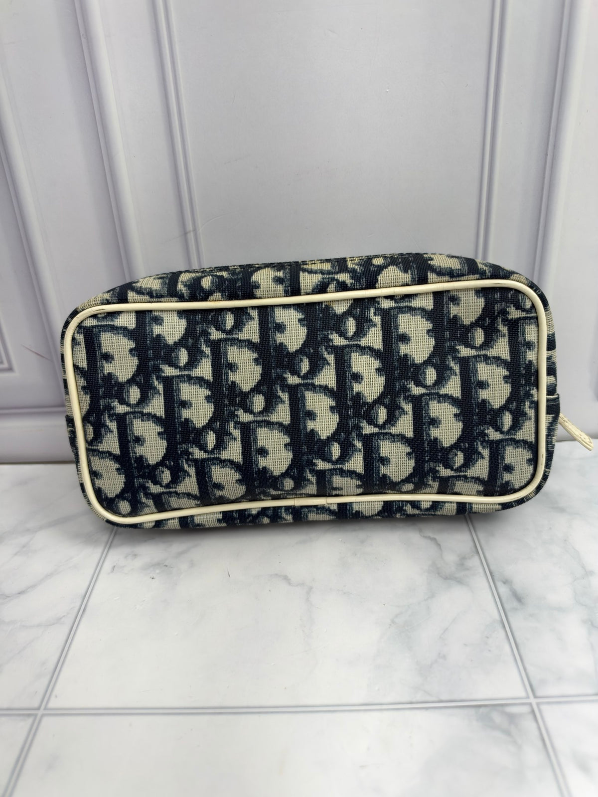 Christian Dior Navy Blue & Cream Trotter Monogram Coated Canvas Zippy Cosmetic Pouch