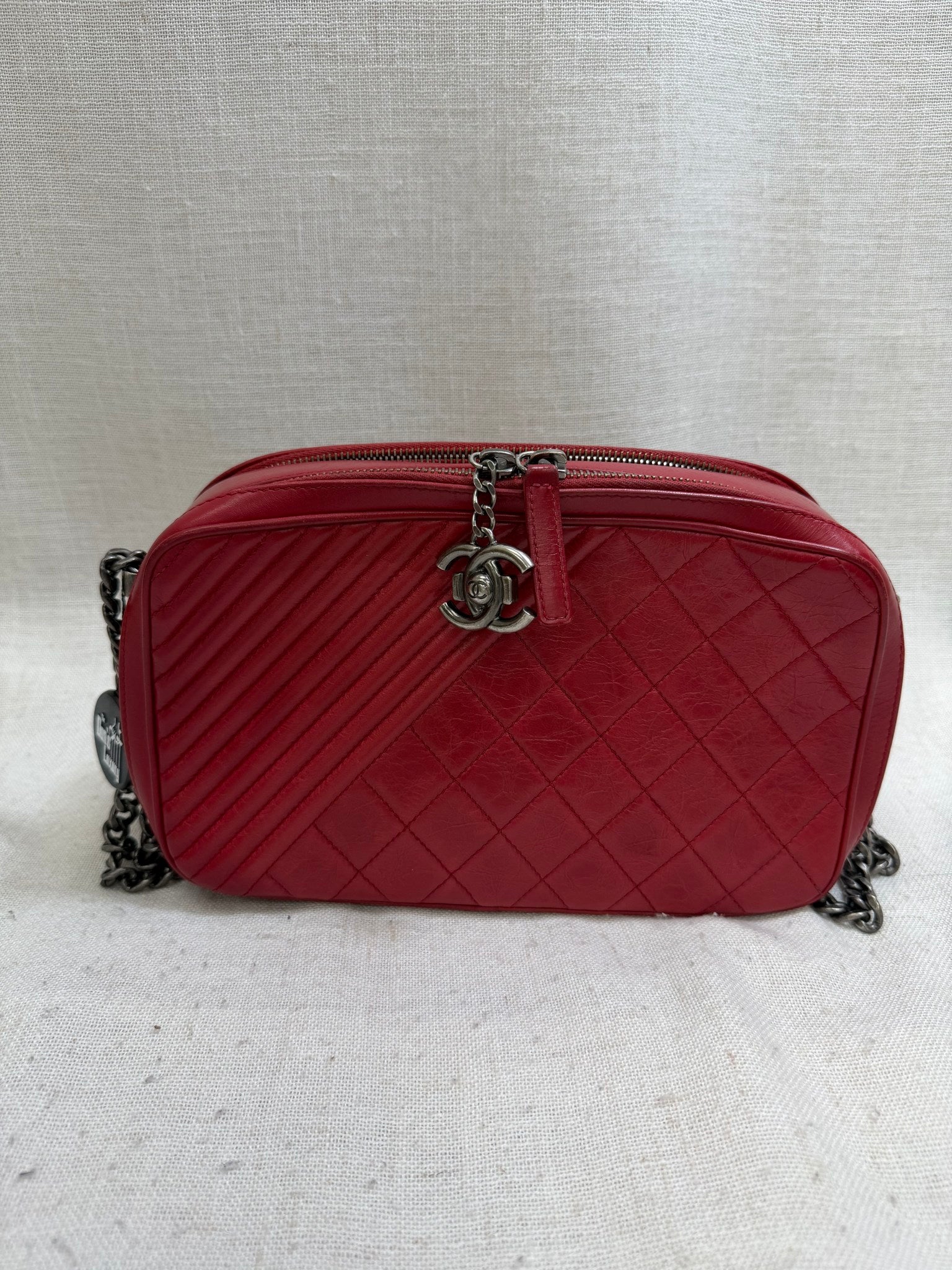 Chanel Red Lambskin Leather Coco Boy Camera Bag