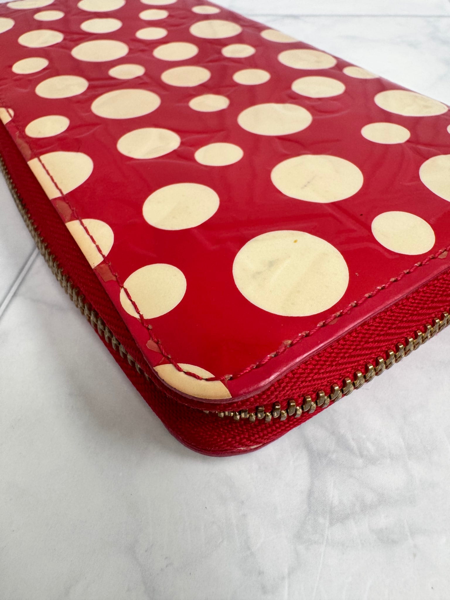 Louis Vuitton Red Vernis Kusama Infinity Dots Zippy Wallet