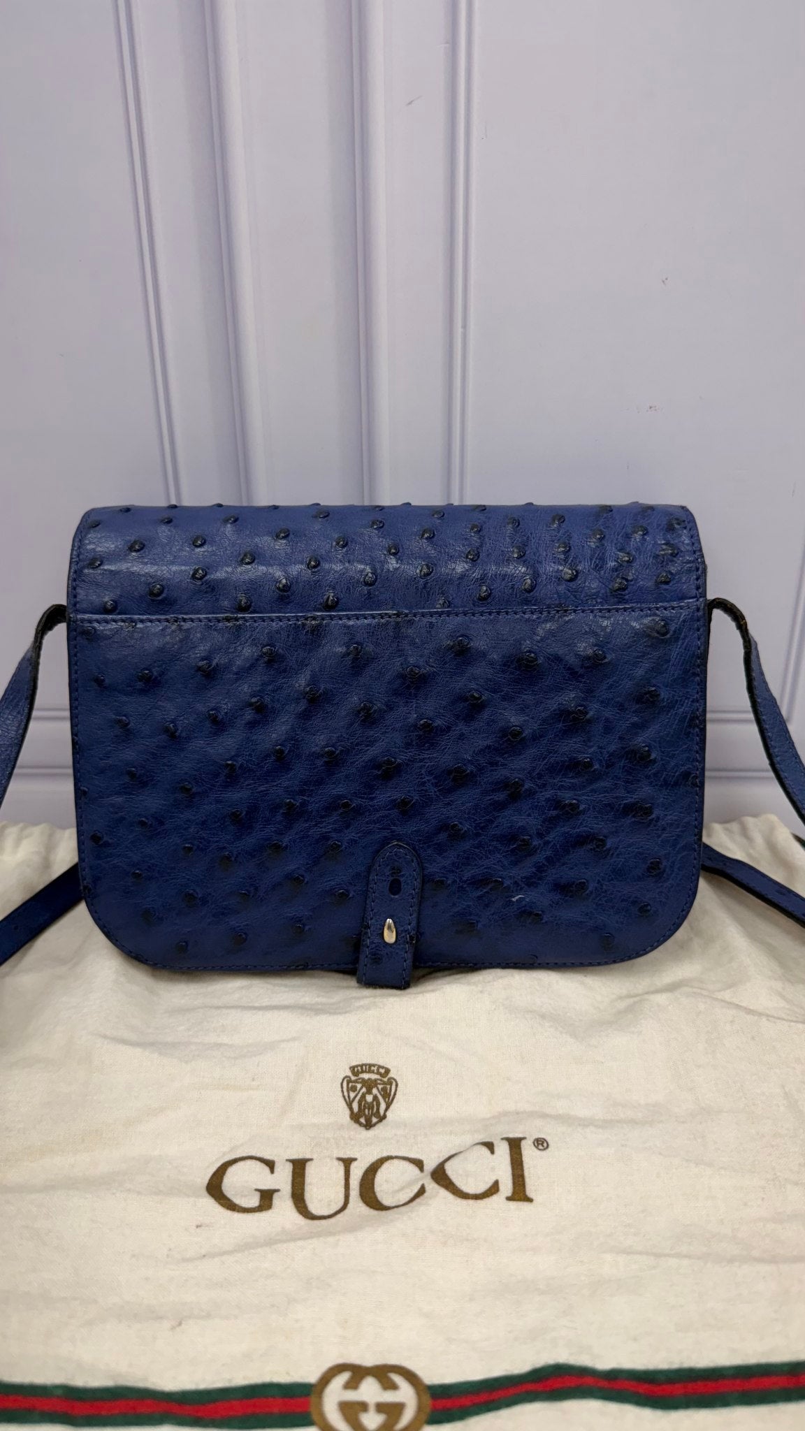 Gucci Blue Ostrich Leather Crossbody
