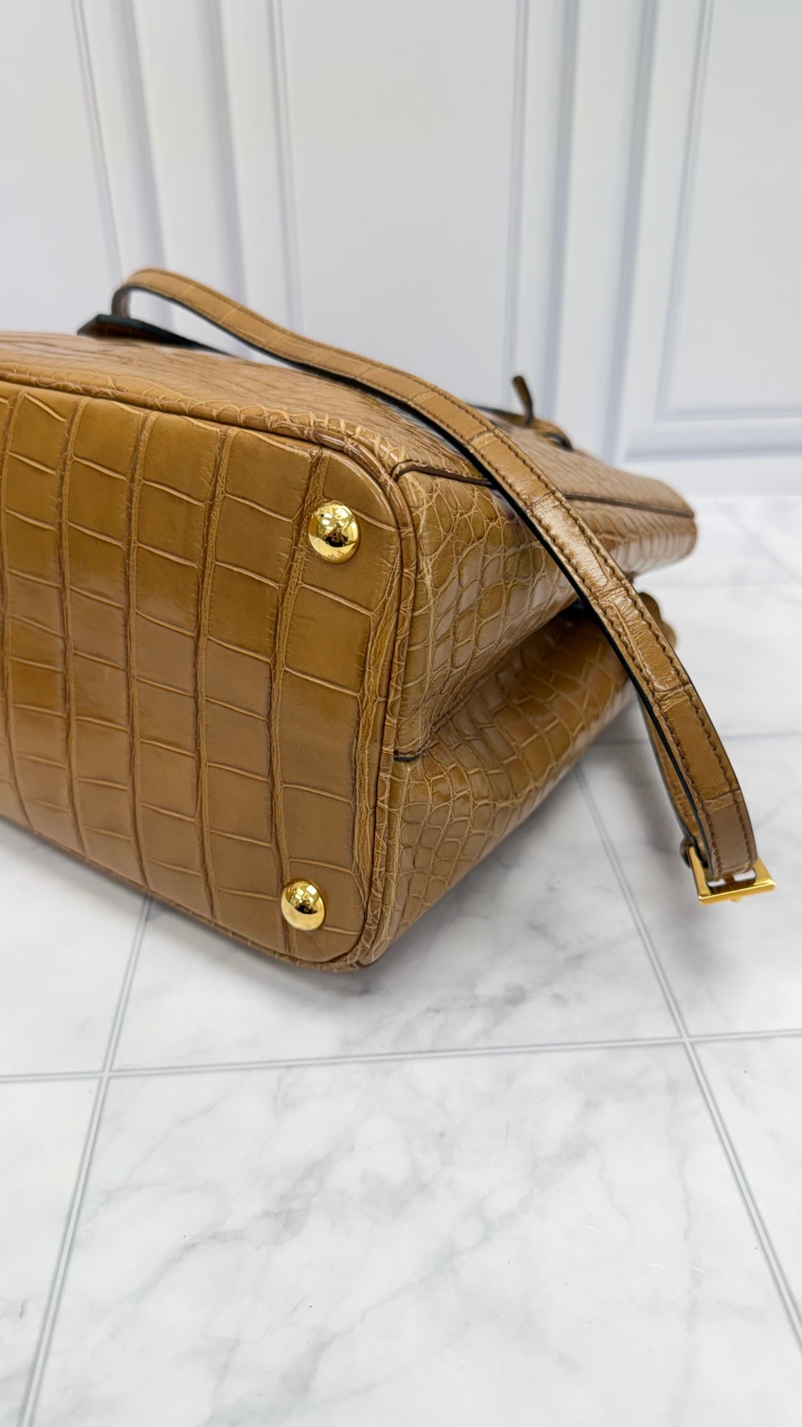 Prada Caramel Croc Embossed Leather Top Handle 2Way Bag