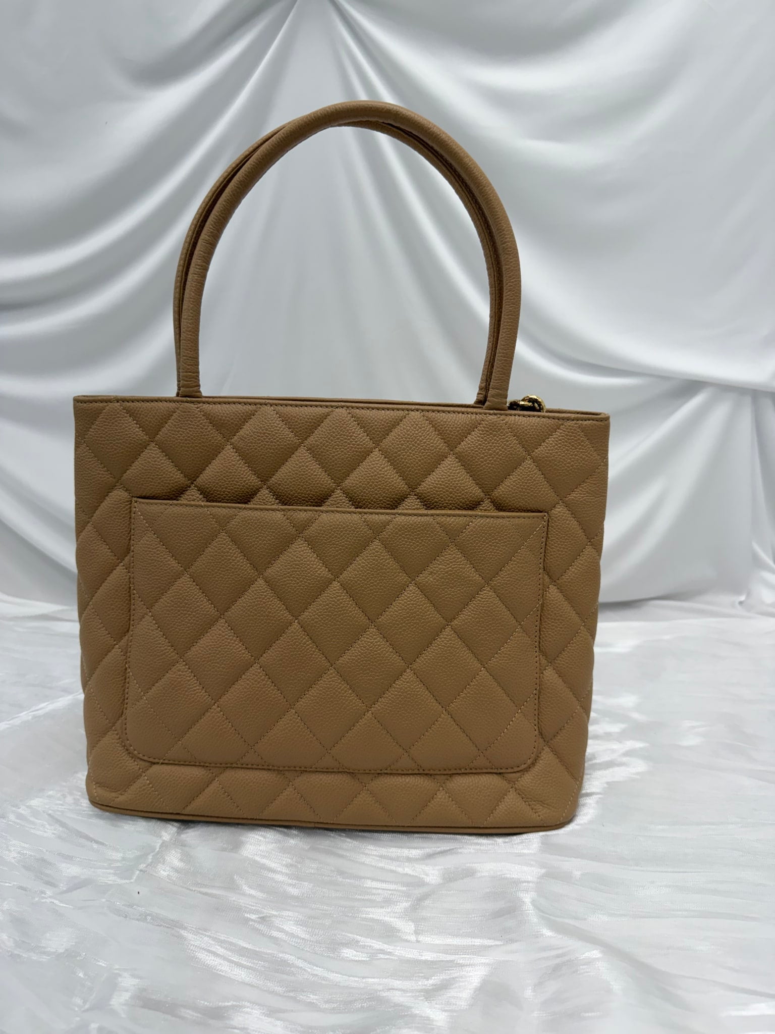 Chanel Beige Caviar Quilted Medallion Tote Bag