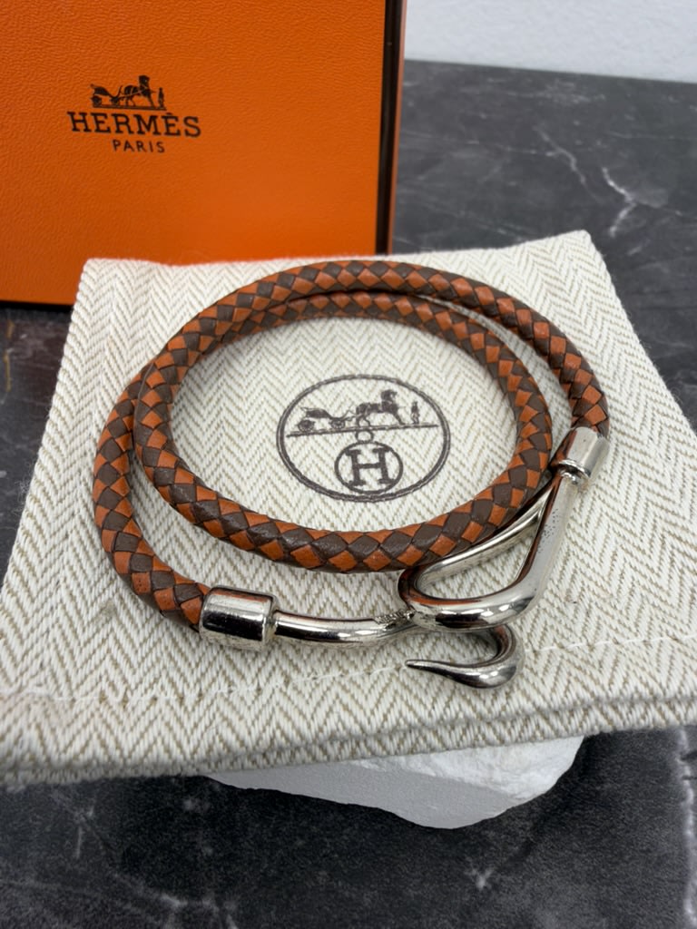Hermes Orange & Brown Jumbo Braided Leather Double Tour Bracelet