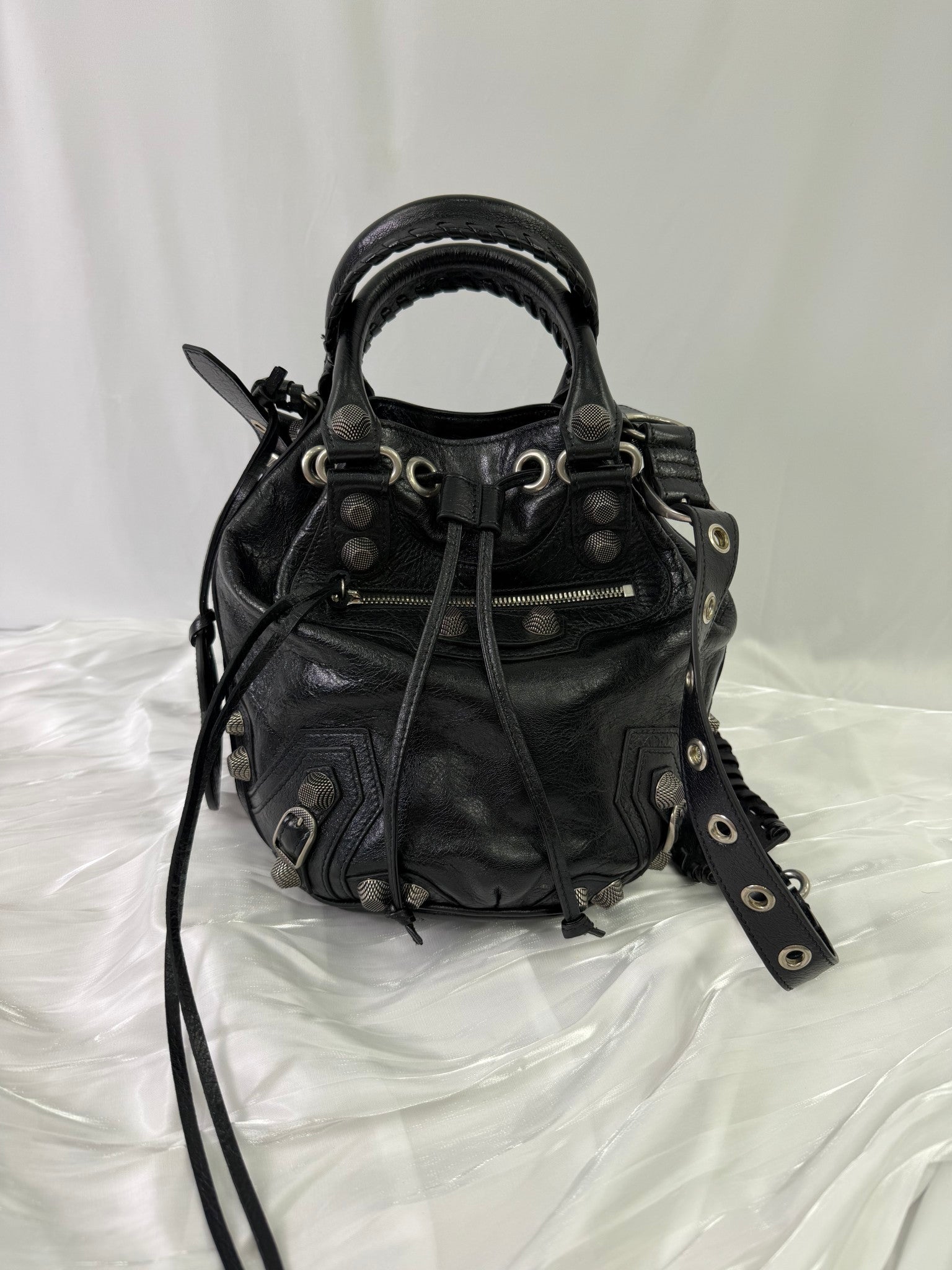 Balenciaga Black Leather Le Cagole Bucket Bag