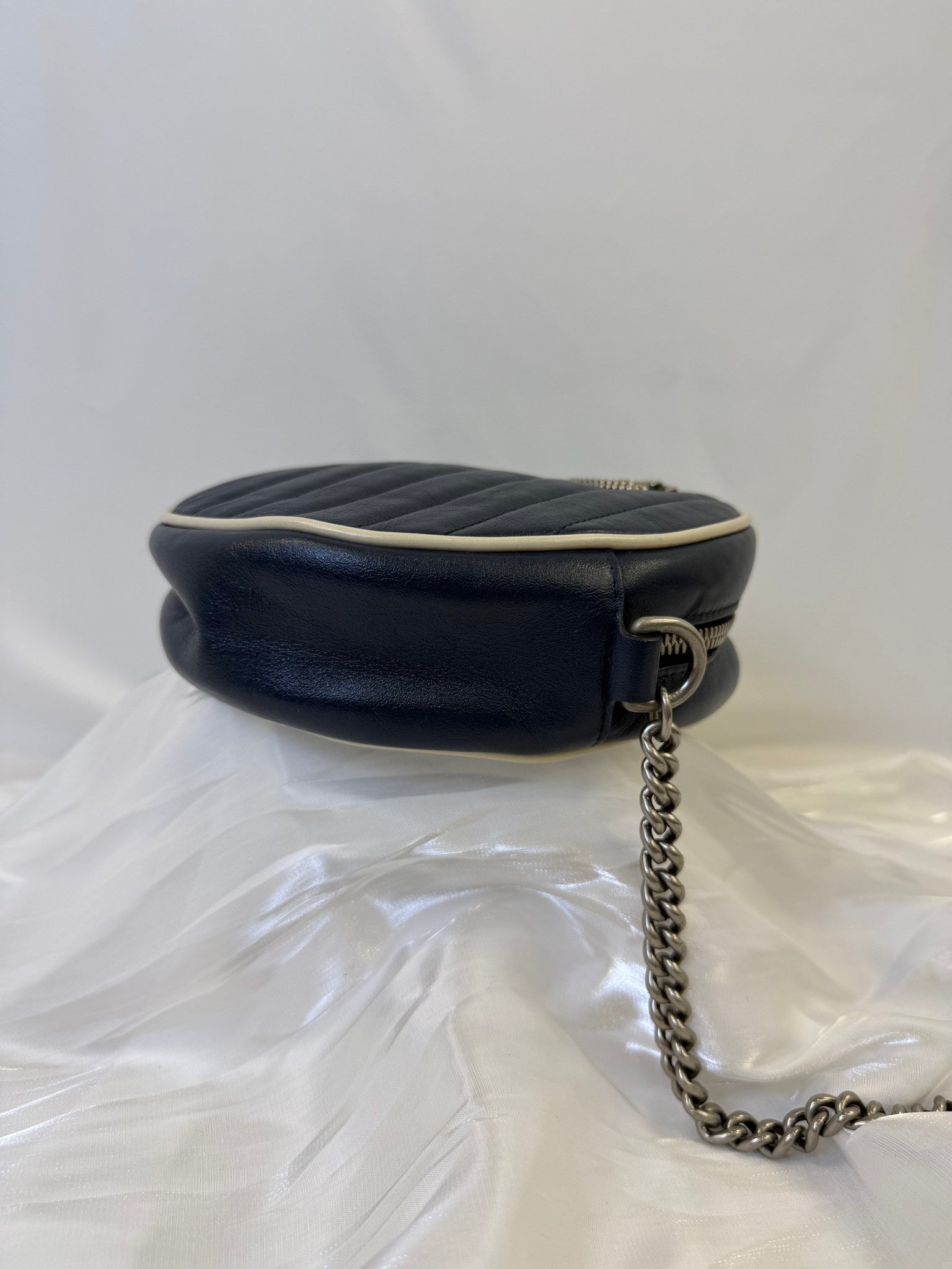 Gucci Navy Leather Marmont Mini Round Crossbody Bag