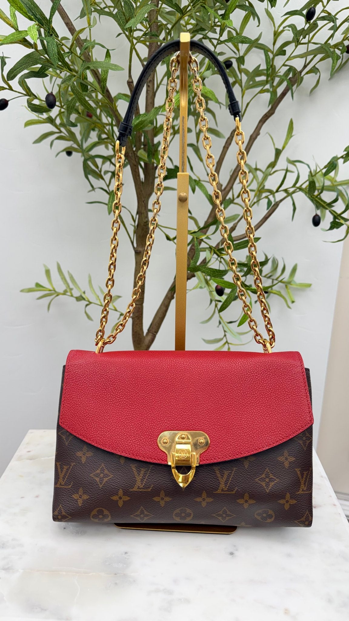 LIKE NEW - Louis Vuitton Red Monogram Saint Placide Chain Shoulder