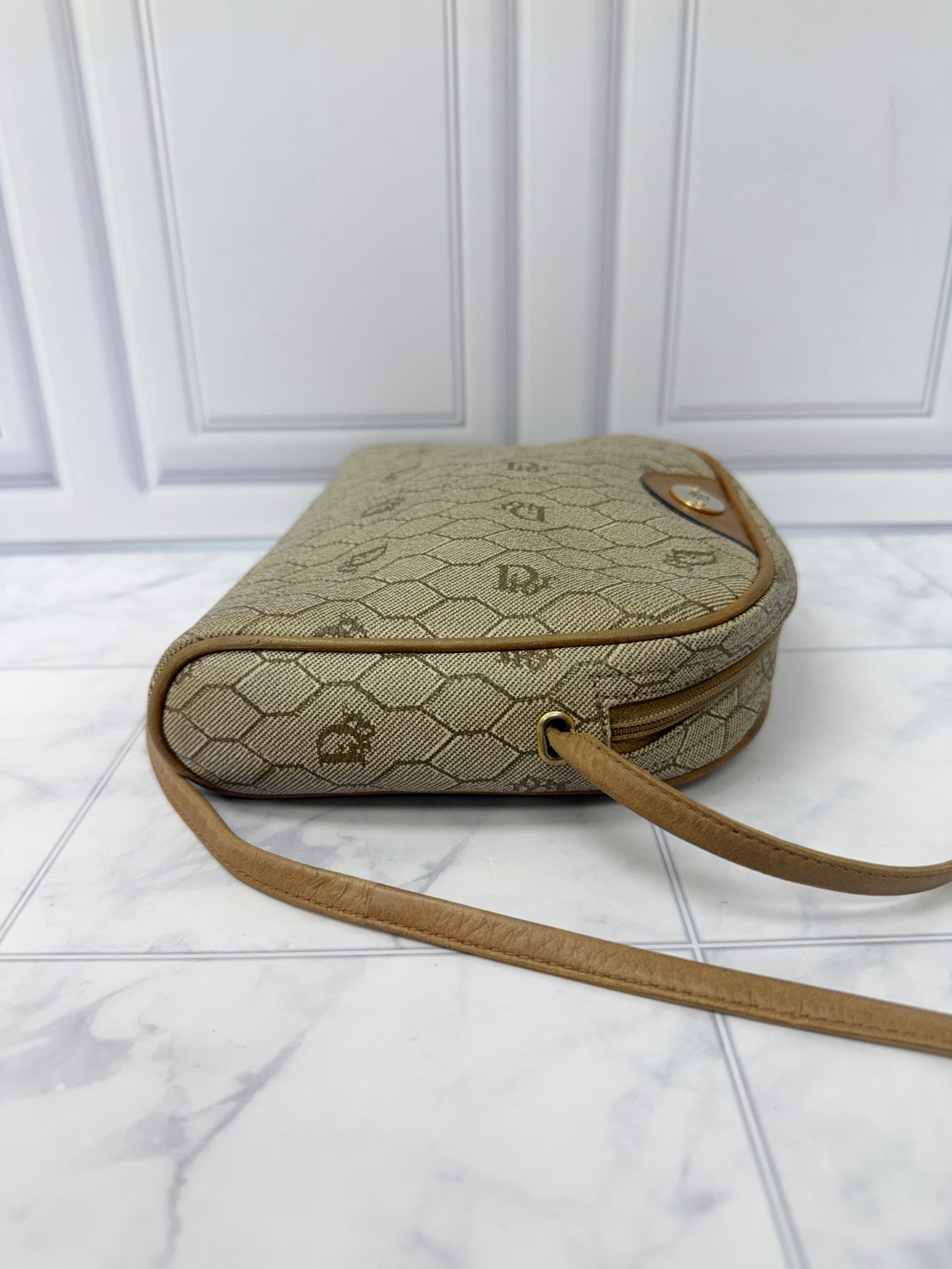 Christian Dior Beige Canvas Honeycomb Shoulder Bag