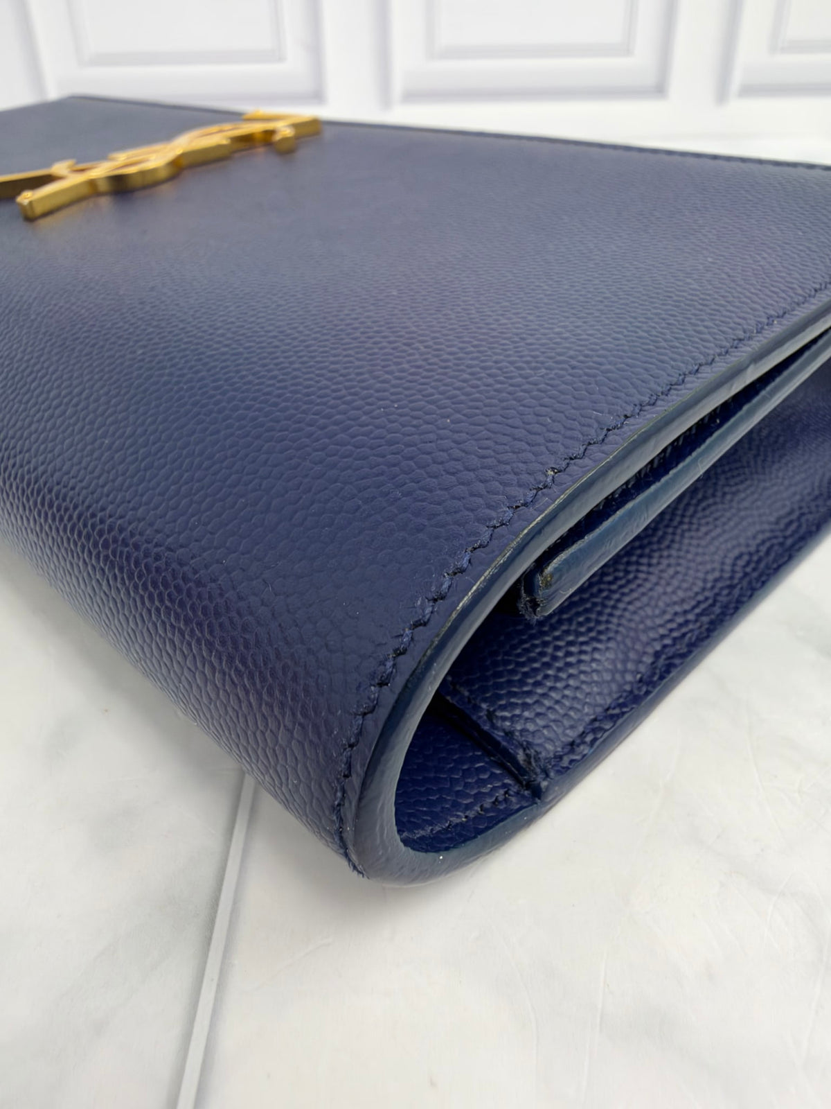 Saint Laurent YSL Blue Caviar Leather Clutch Bag