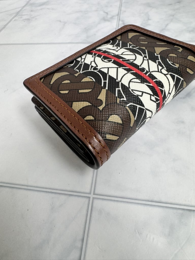 Burberry Brown Monogram Coated Canvas Stripe Jessie TB Wallet On A Chain