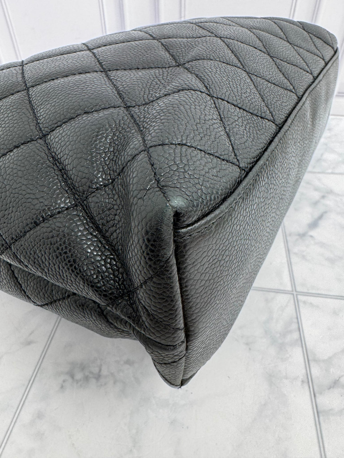Chanel Black Quilted Caviar Leather Front Flap Large Shopping Tote Bag