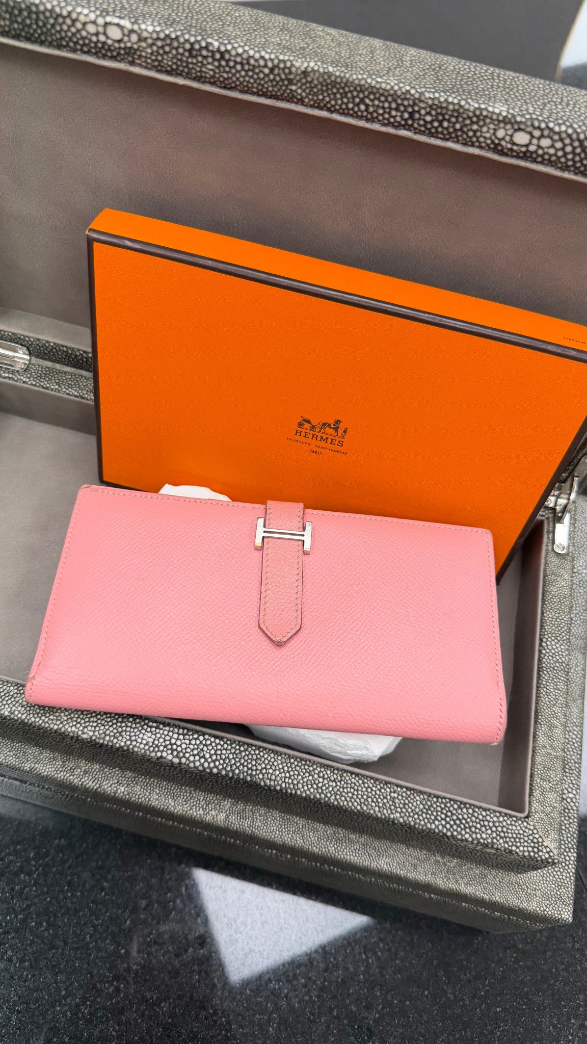 Hermes Pink Epsom Leather Bearn Wallet